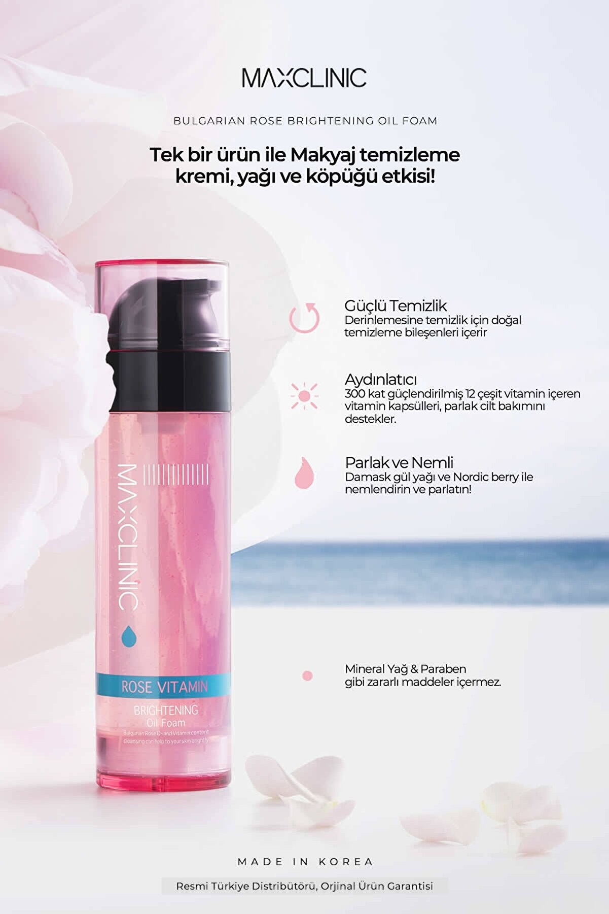 MAXCLINIC Gül Yağı ve Vitamin Kapsülleri İle Tek Adımda Çift Aşamalı Temizlik Rose Vitamin Oil Foam