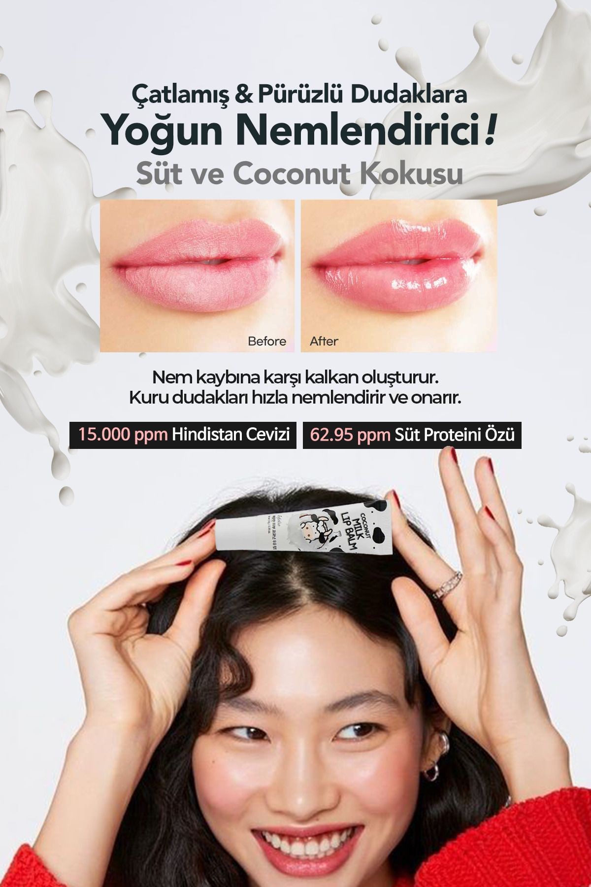 Hindistan Cevizi ve Süt Proteini İçeren Onarıcı Dudak Balmı ESFOLIO Coconut Milk Lip Balm