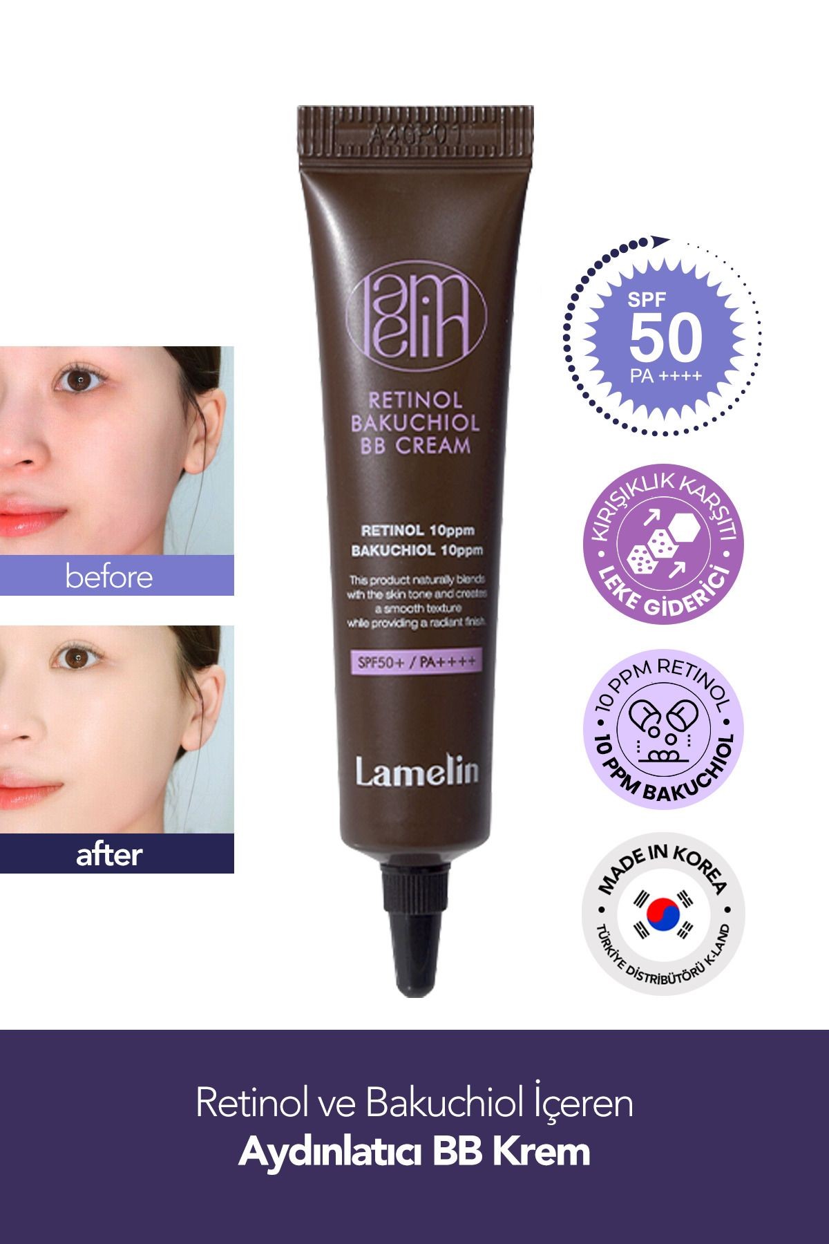 Retinol ve Bakuchiol İçeren Aydınlatıcı BB Krem 10 ml Lamelin BB Cream 10 ml
