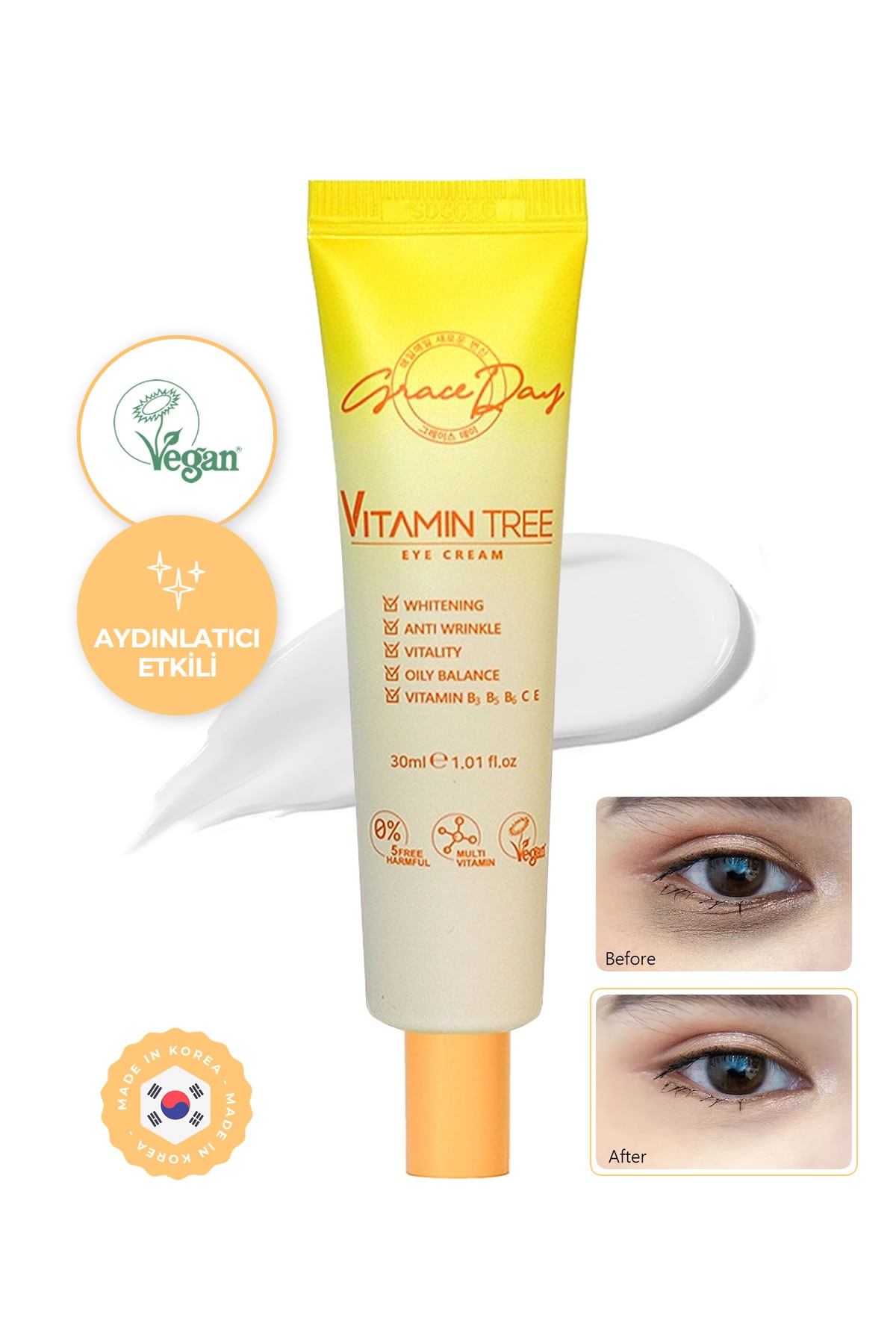 Aydınlatıcı Niacinamide ve Vitamin Kompleksi İçeren Vegan Göz Kremi GRACE DAY Vitamin Tree Eye Cream