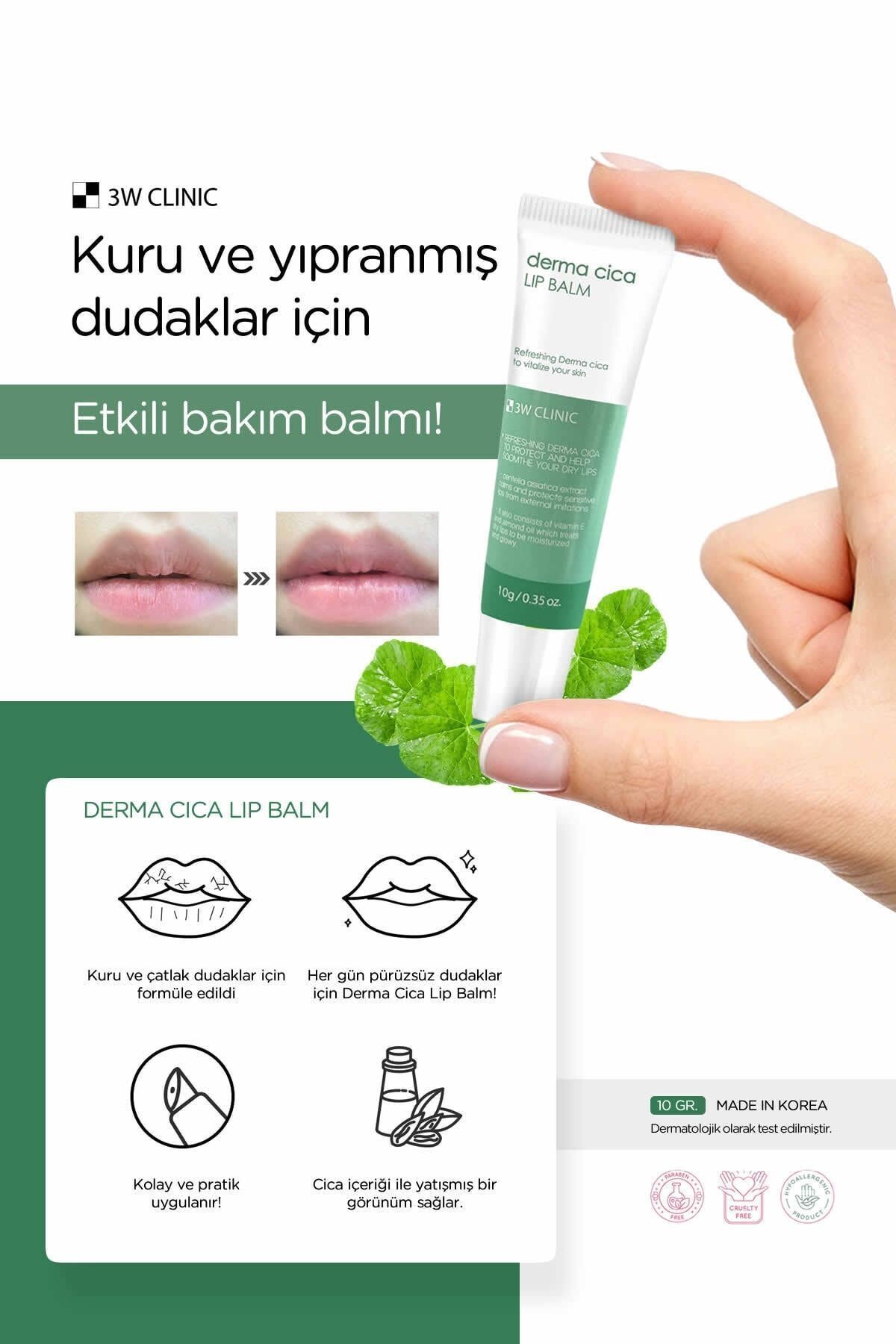 Yoğun Nemlendirici Cica Dudak Nemlendirici Bakım Balmı Derma Cica Lip Balm