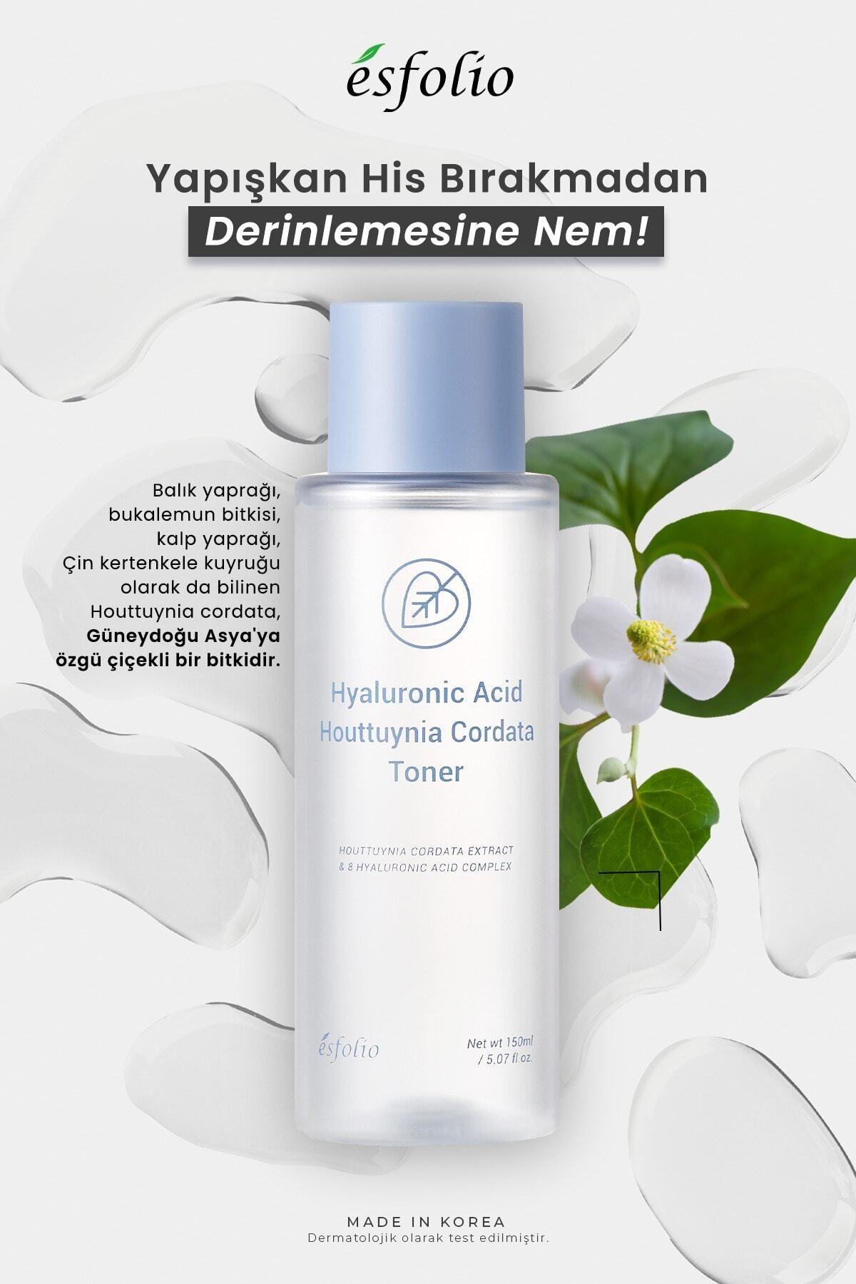 Derinlemesine Nemlendirici ve Yatıştırıcı Tonik Esfolio Hyaluronic Acid Houttuynia Cordata Toner