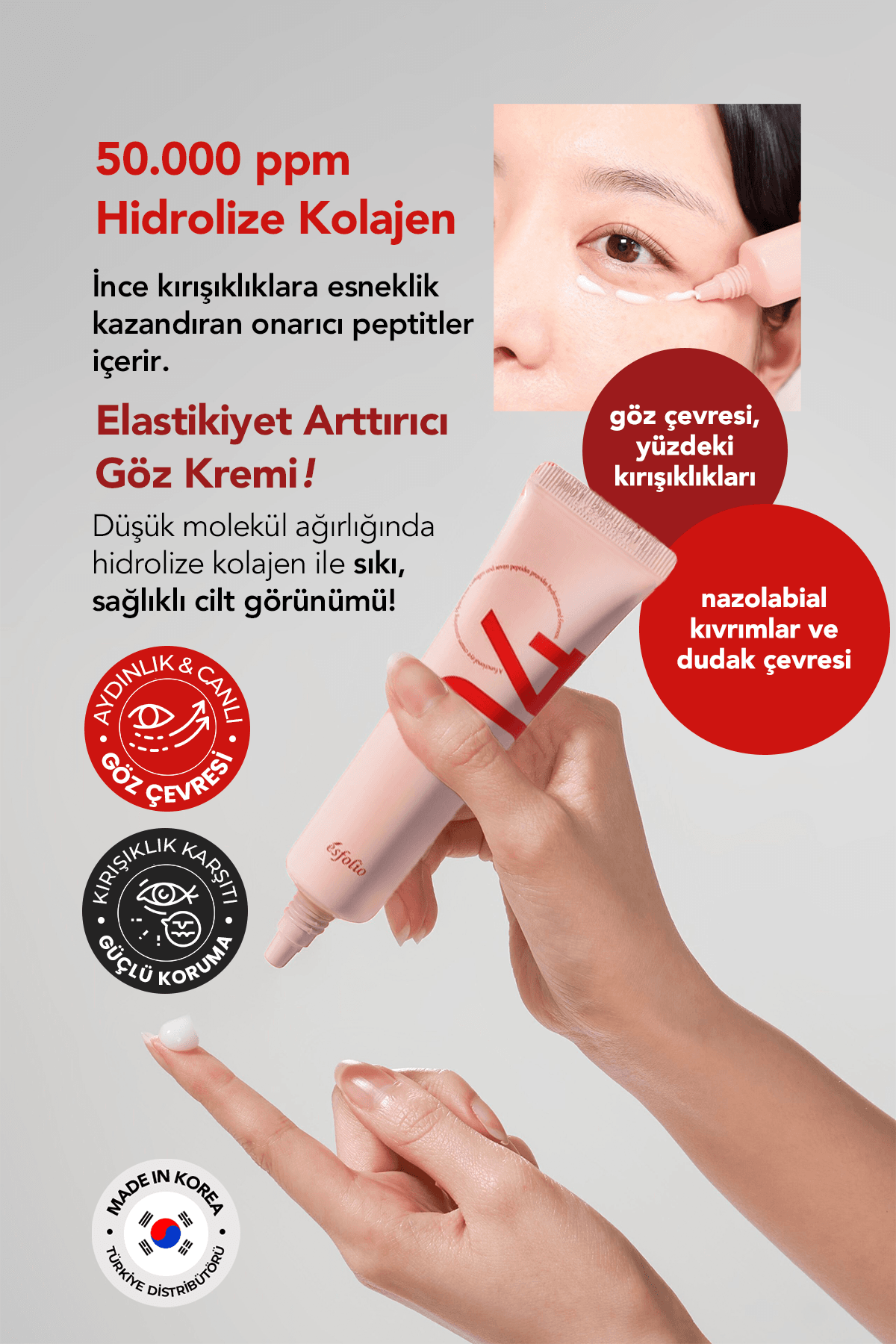 Çoklu Peptit ve Kolajen İçeren Kırışıklık Karşıtı Göz Kremi Esfolio Peptide Collagen Eye Cream 30Gr