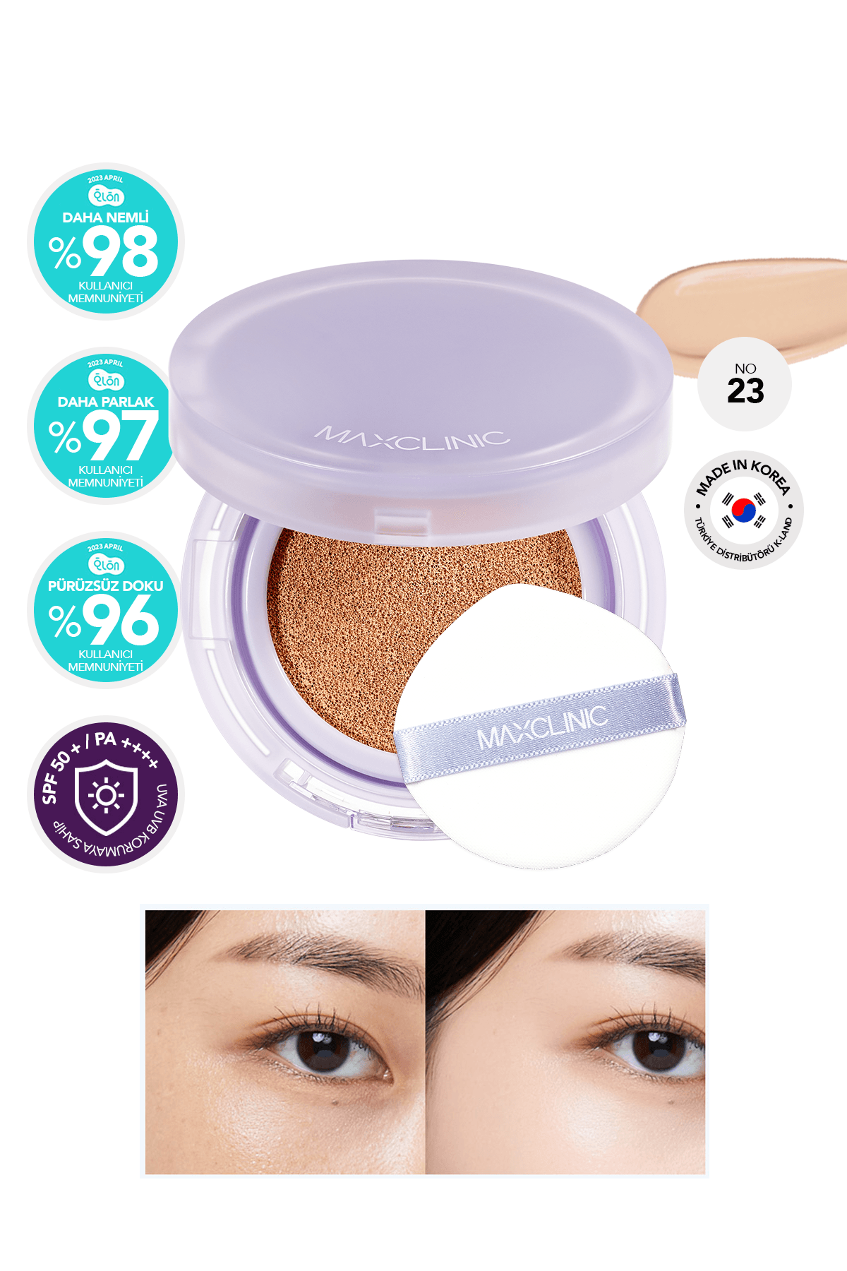 Melatonin İçeren Cushion Fondöten MAXCLINIC Luminous Cushion Foundation SPF 50 + / PA ++++