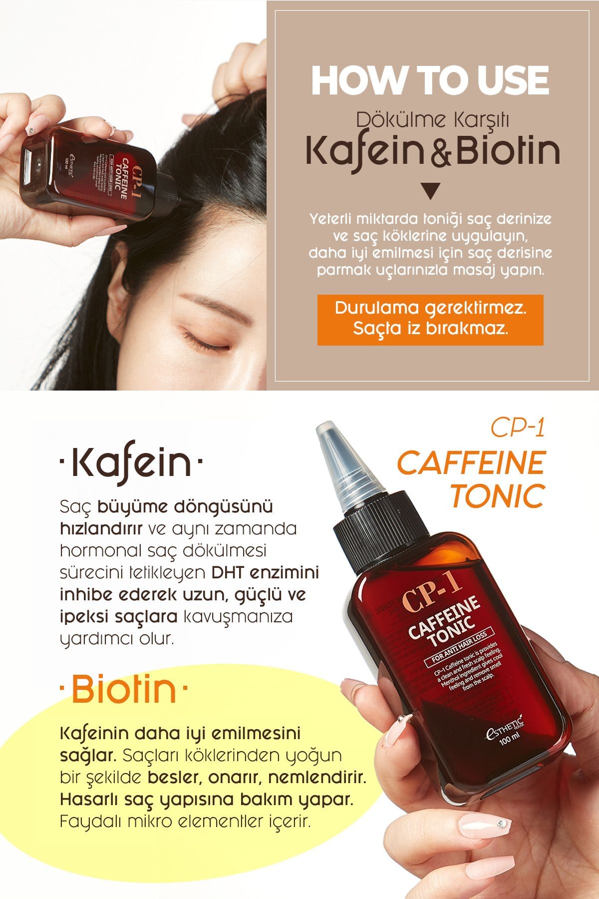 CP-1 Dökülme Karşıtı Kafein ve Biotin İçeren Saç Bakım Toniği Caffeine Tonic 100ml