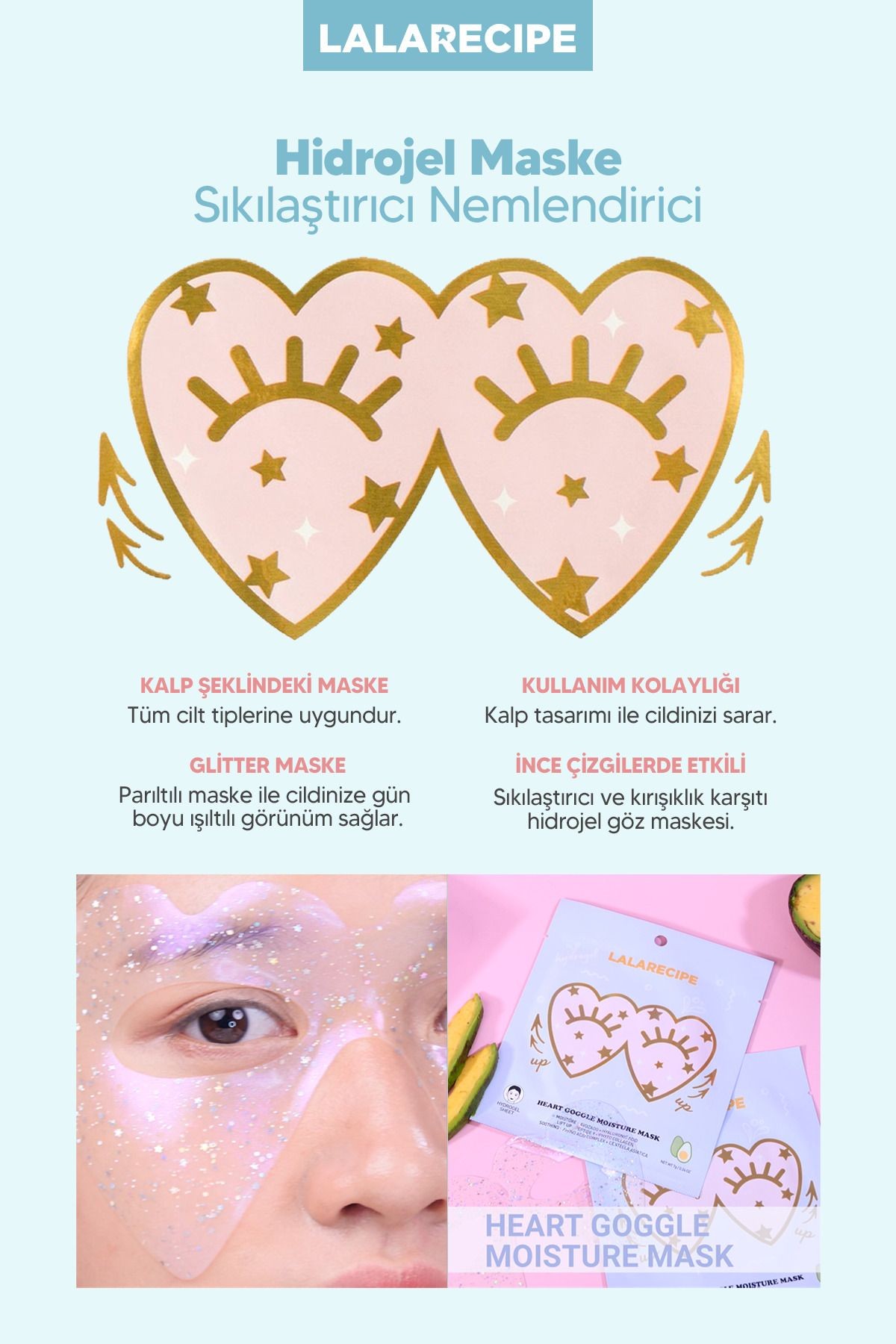 Nemlendirici Glitter Göz Çevresi Maskesi LALARECIPE Heart Google Moisture Mask