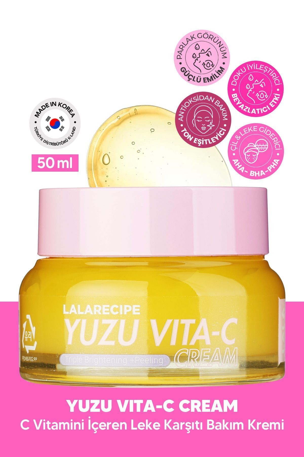 %67,8 Yuzu İçeren Aydınlatıcı Bakım Kremi LALARECIPE Yuzu Vita-C Cream