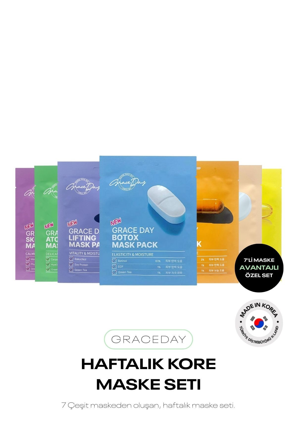 7'li Özel Haftalık Kore Maske Seti Grace Day Mask Pack