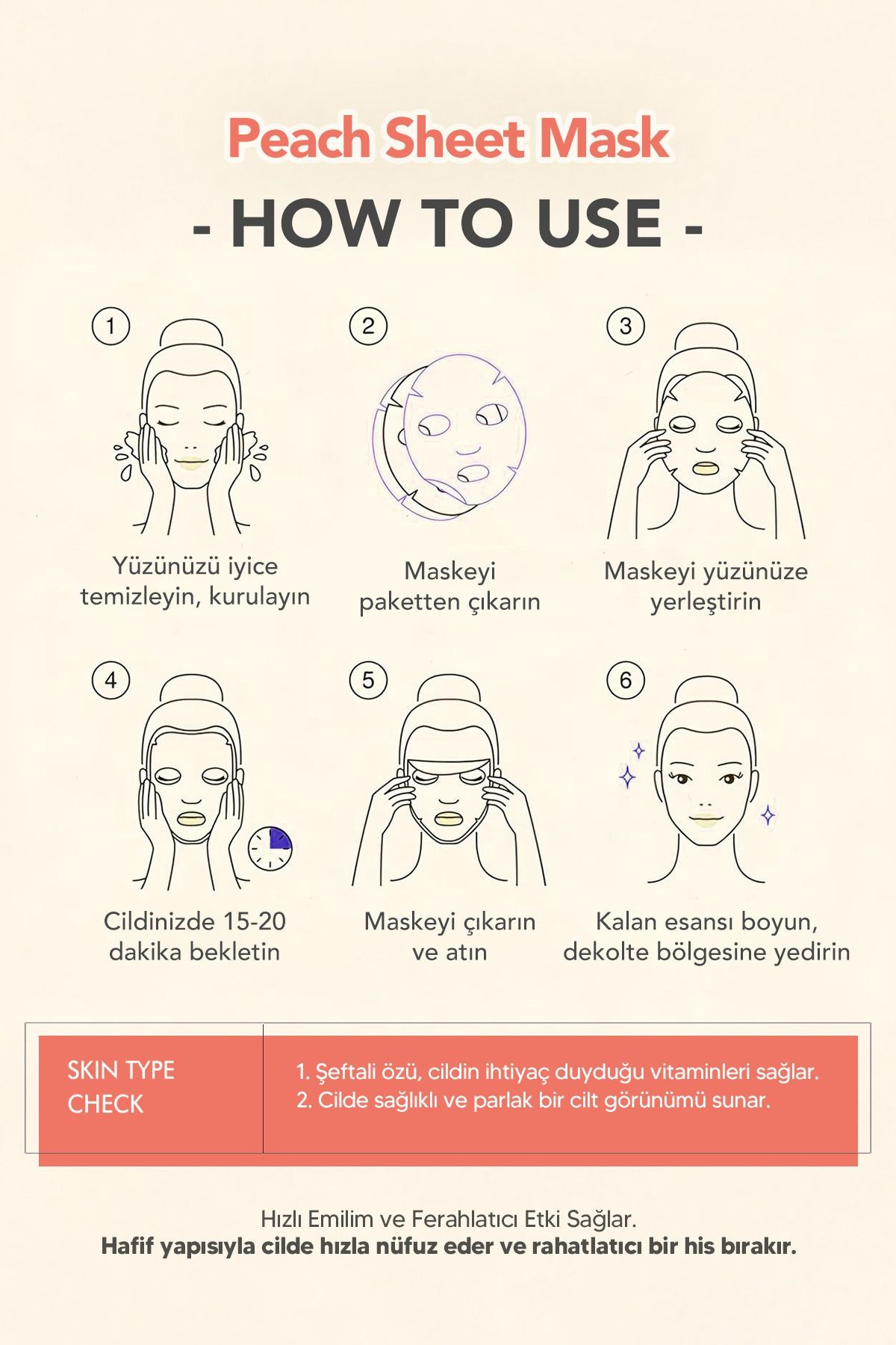 Şeftali Özü İçeren Aydınlatı Nemlendirici Kağıt Maske Lebelage Fruit Peach Mask