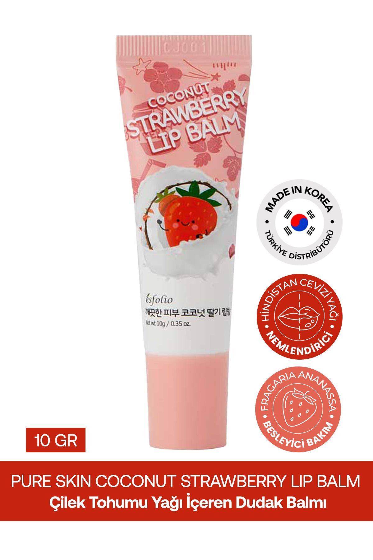 Hindistan Cevizi ve Çilek İçeren Onarıcı Dudak Balmı Esfolio Coconut Strawberry Lip Balm