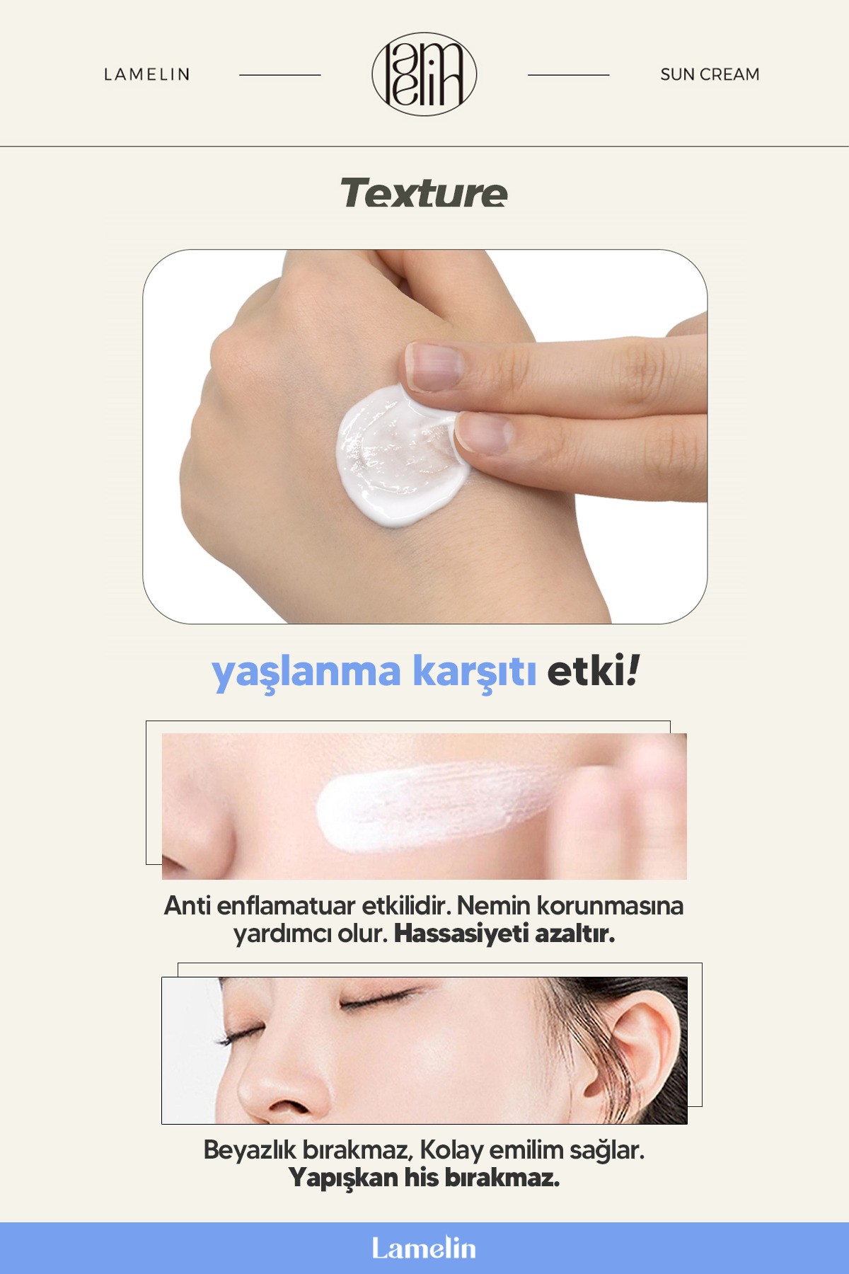 Hyaluronic Acid İçeren Nemlendirici Güneş Kremi Lamelin Hyaluronic Sun Cream Büyük Boy 70ml