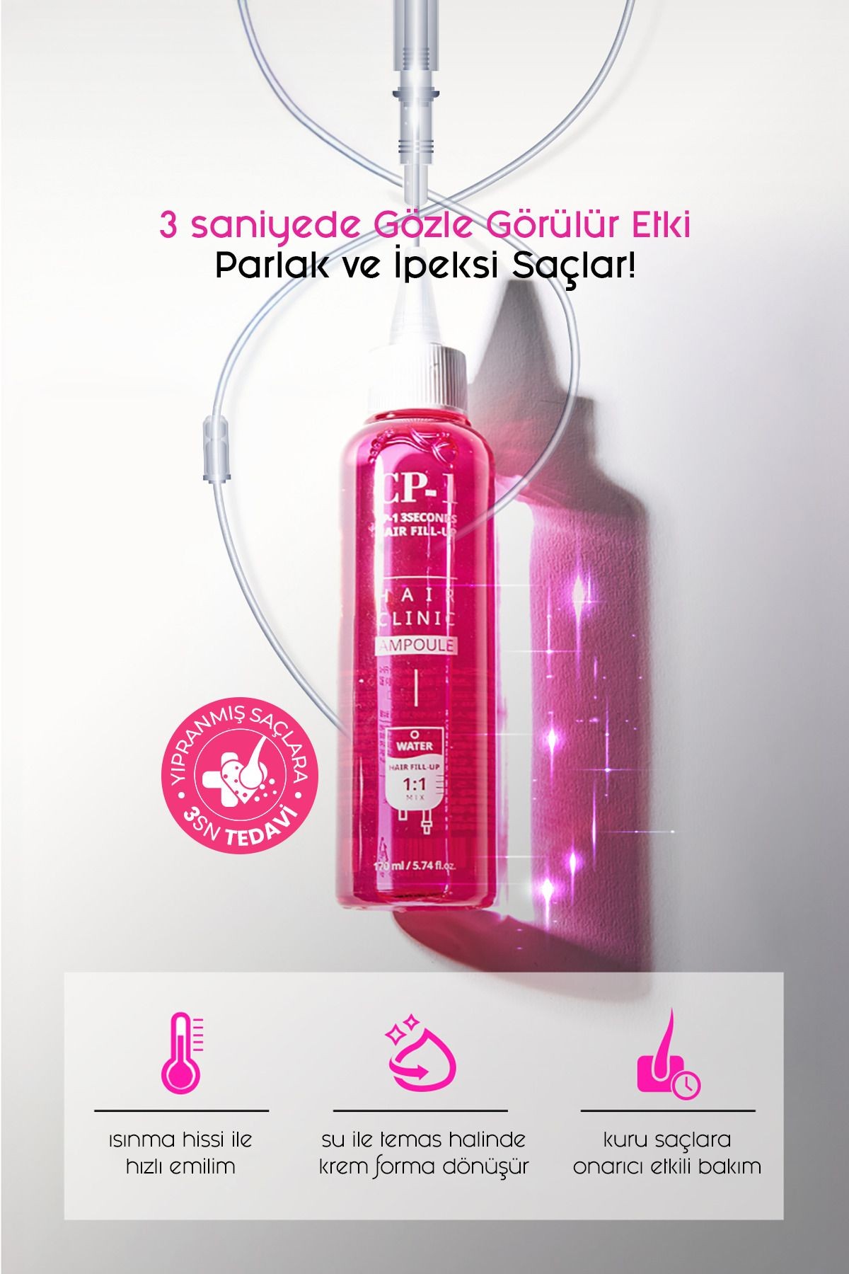 Cp-1 Keratin Seramid Ve Kolajen Içeren 3 Saniyede Bakım Saç Dolgu Serumu Hair Clinic Ampoule 170 ML