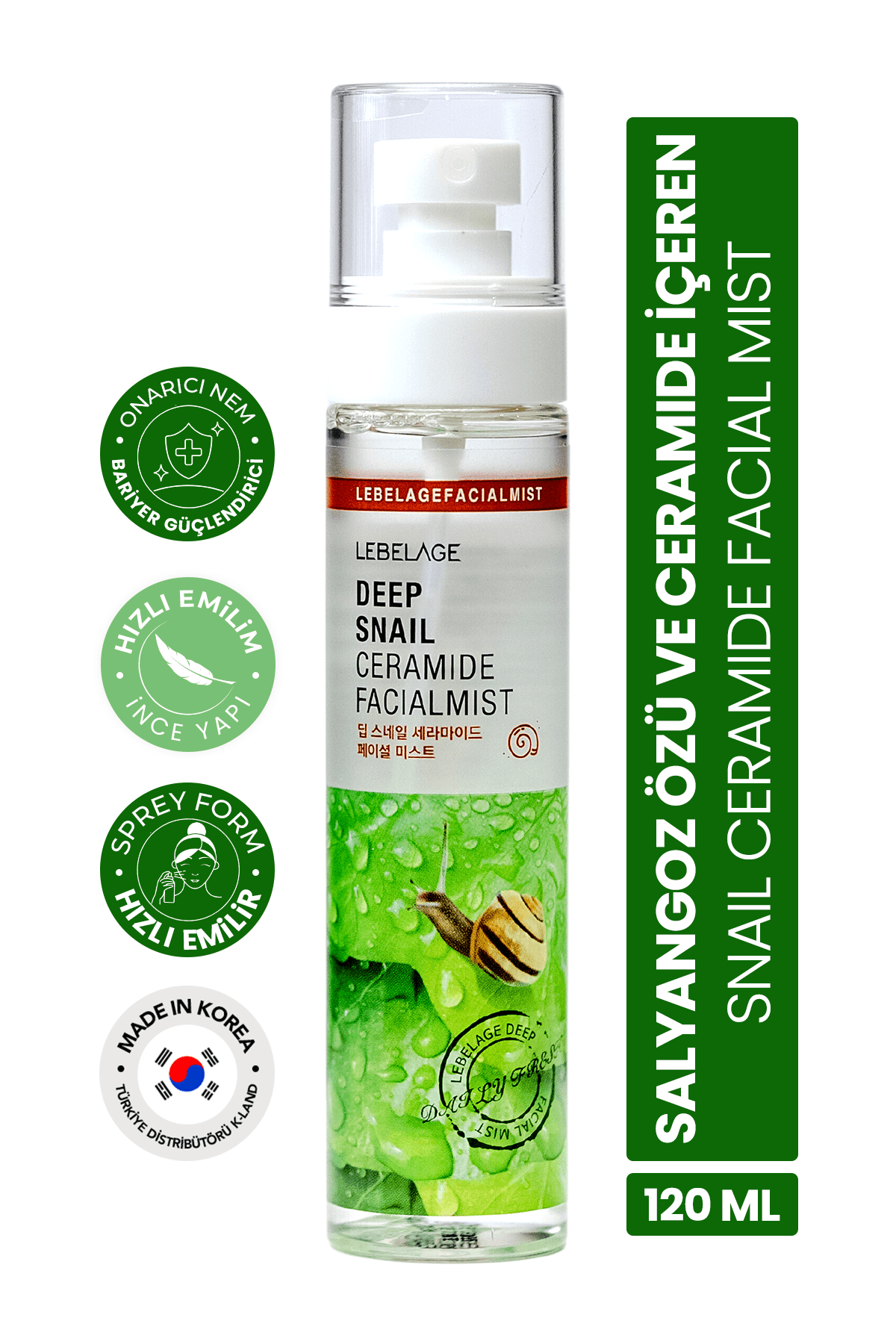 Salyangoz Özü ve Ceramide İçeren Nemlendirici Sprey Mist LEBELAGE Snail Ceramide Facial Mist