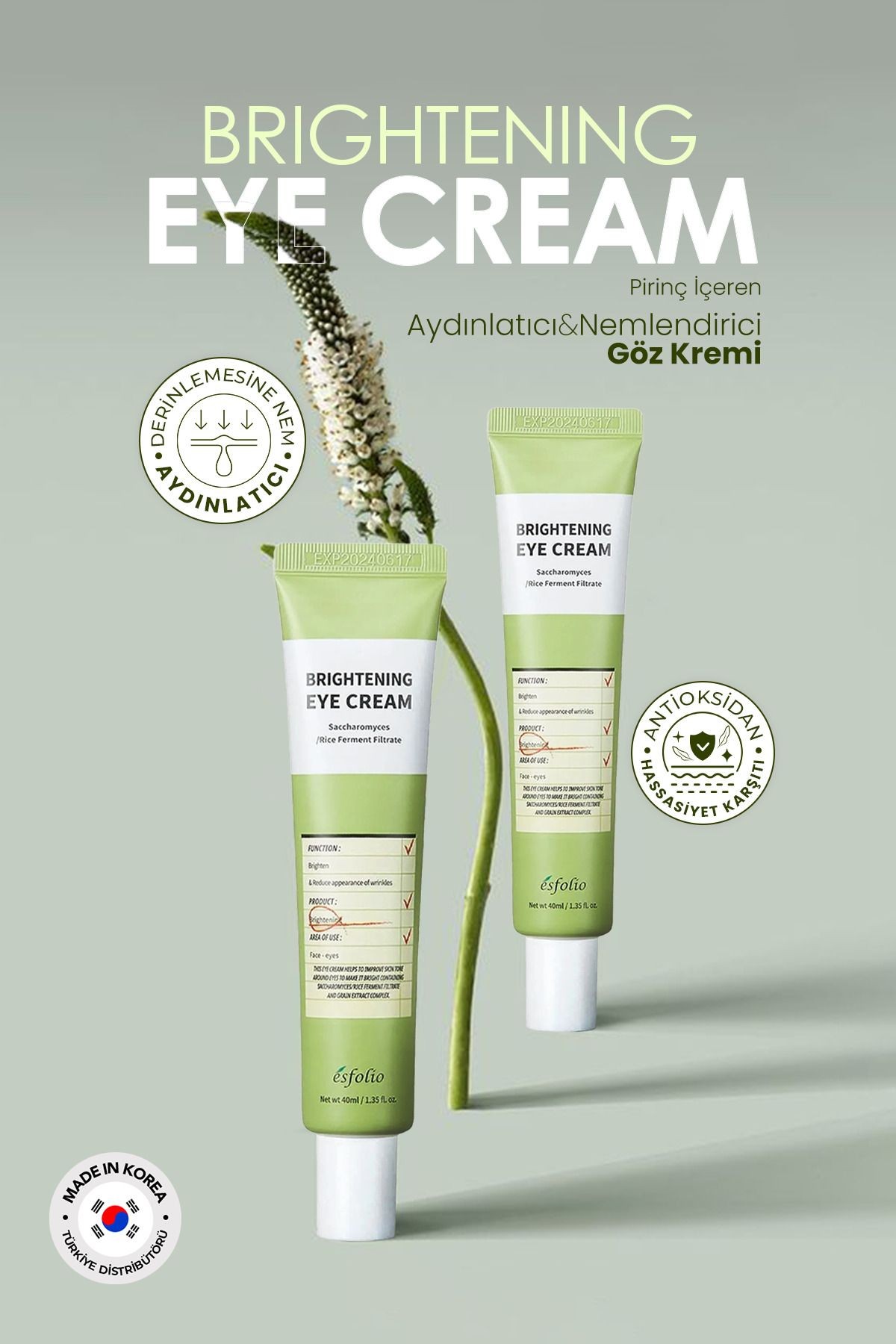 Pirinç Içeren Aydınlatıcı, Nemlendirici Göz Kremi Rice Brightening Eye Cream 40ml