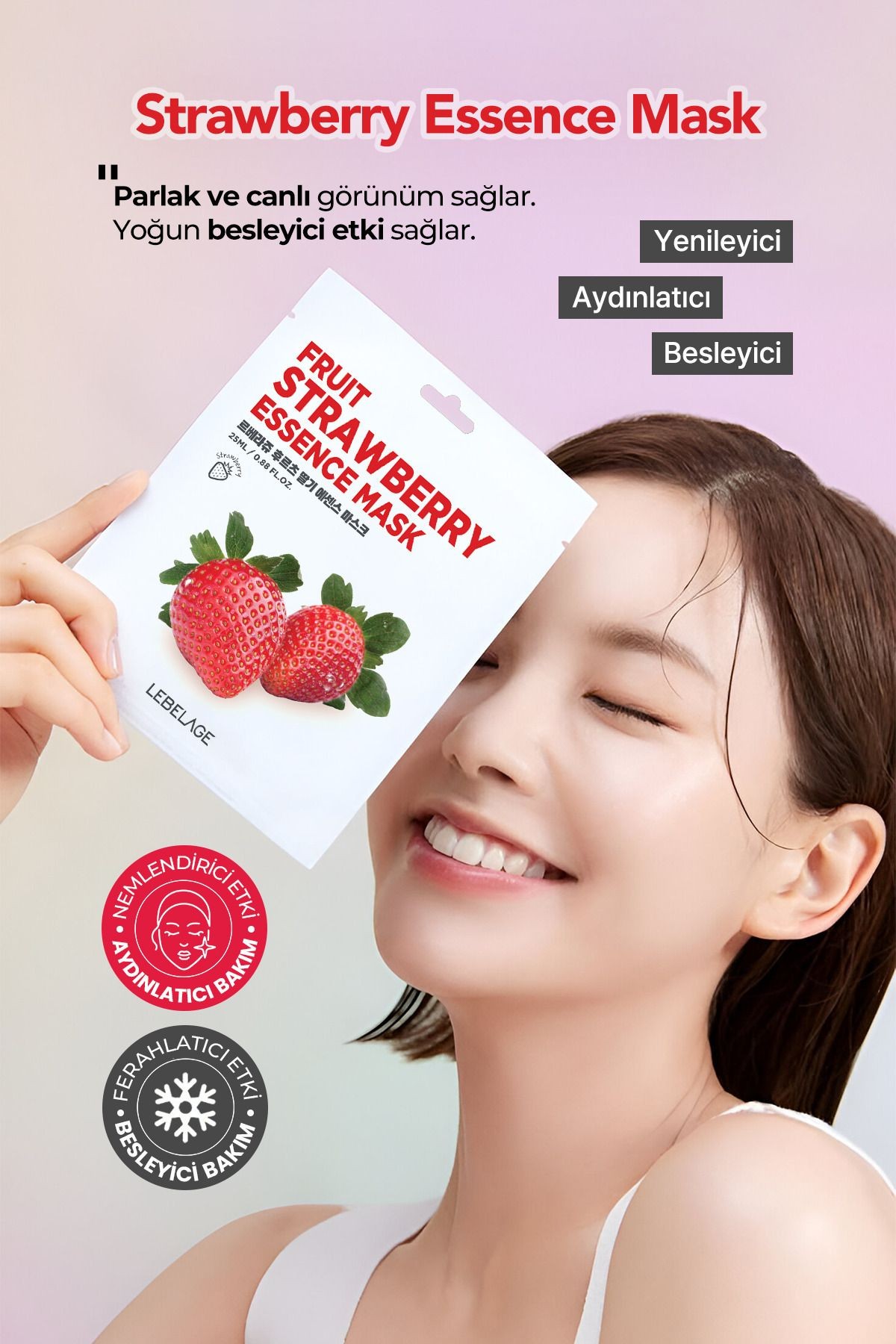 Çilekli Kağıt Maske Lebelage Fruit Strawberry Essence Mask 8809679092222, one size