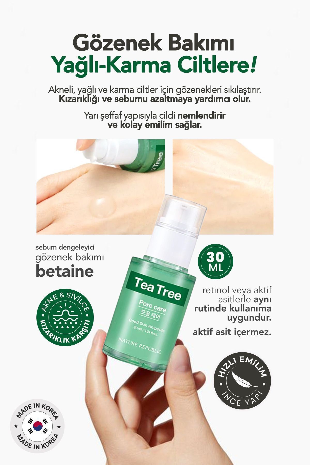 Akneli ve Gözenekli Ciltler İçin Serum Nature Republic Good Skin Tea Tree Ampoule