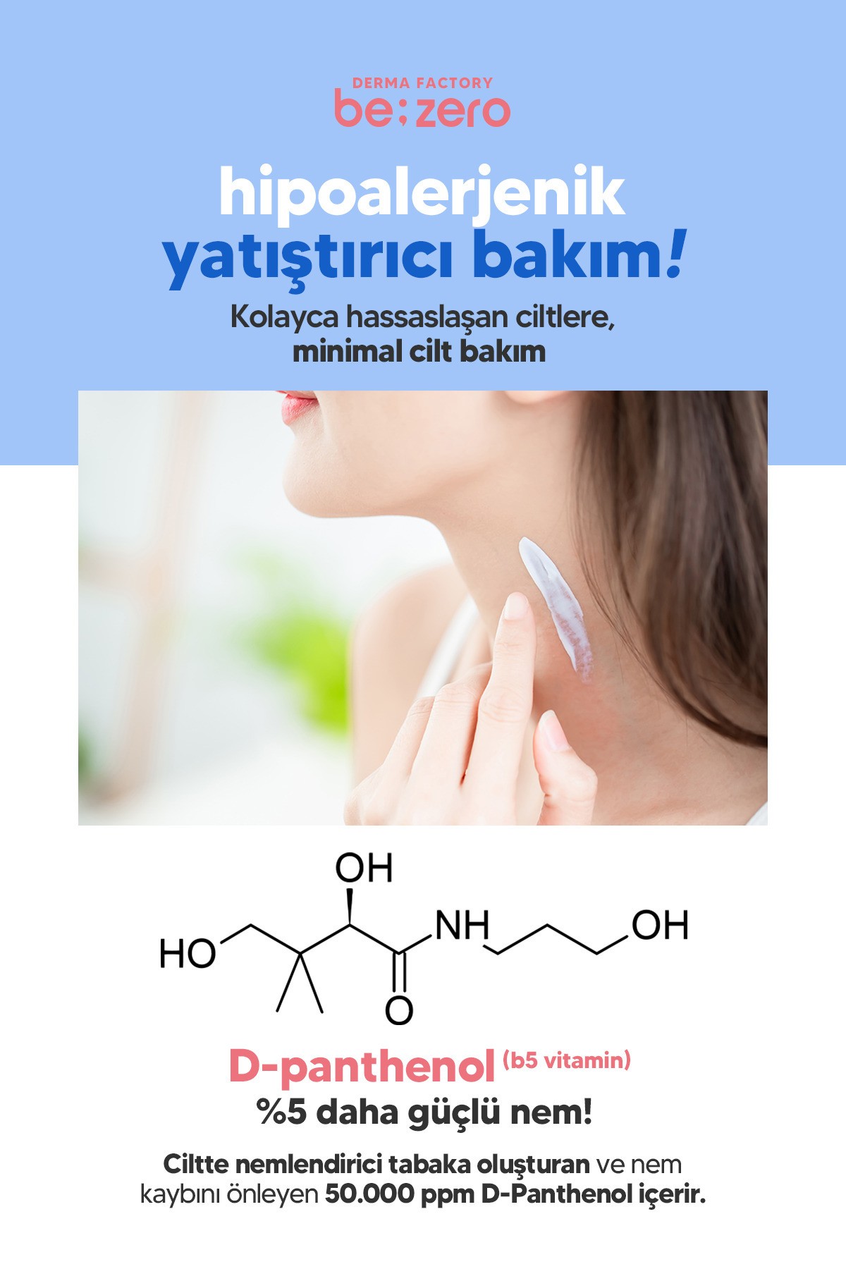 Hassas Ciltler İçin Azulen ve Panthenol İçeren Güneş Kremi Derma Factory Be Zero Pure Sun Cream 80GR