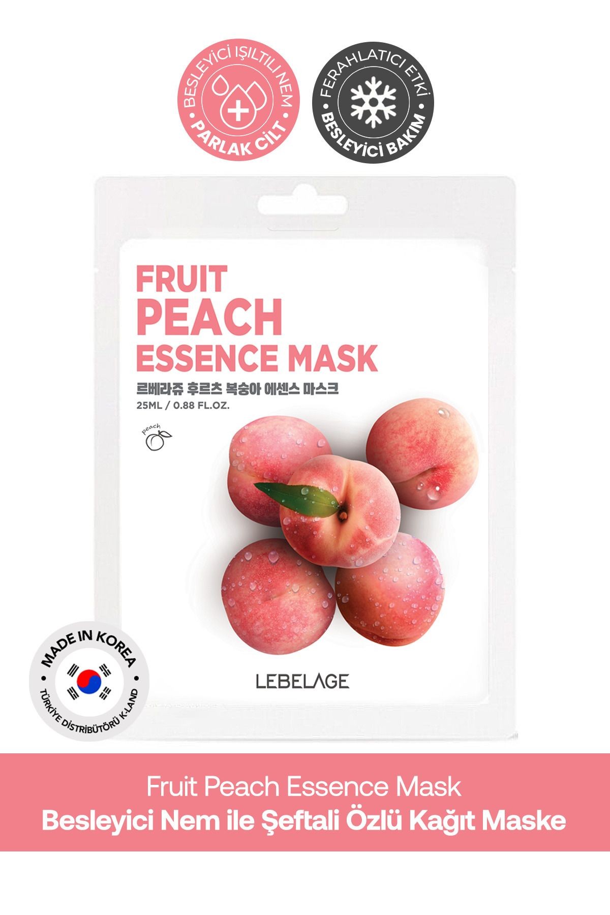 Şeftali Özü İçeren Aydınlatı Nemlendirici Kağıt Maske Lebelage Fruit Peach Mask 8809679092185, one size