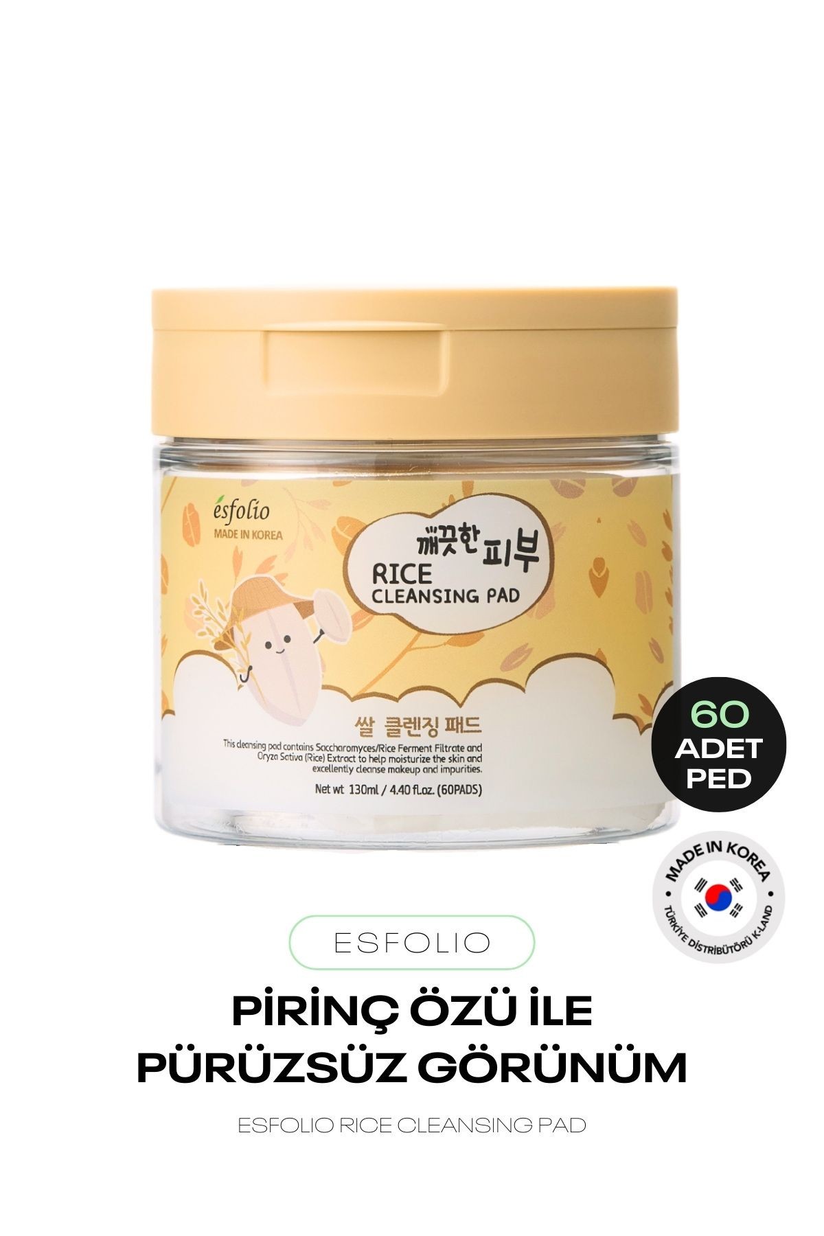 Pirinç Özleri İçeren ve Pürüzsüz Görünüm Sağlayan Esfolio Rice Cleansing Pad 60'lı