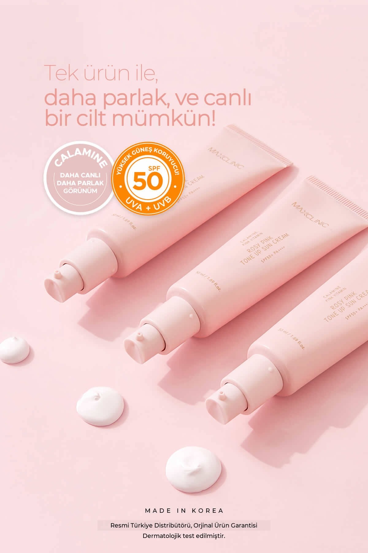 MAXCLINIC Aydınlatıcı,renk Eşitleyici Spf 50+pa++++ Pembe Güneş Kremi Pink Calamine Toneup Sun Cream