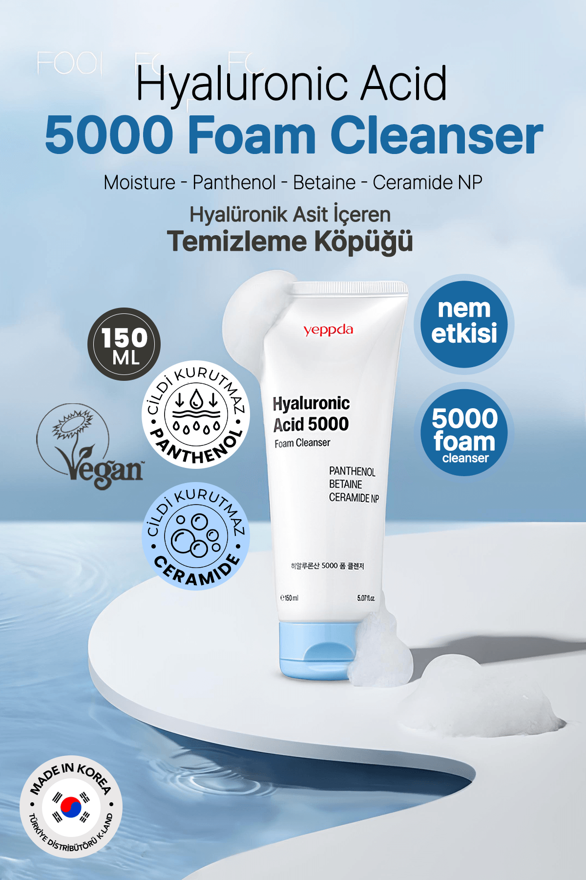 Hyalüronik Asit İçeren Temizleme Köpüğü Yeppda Hyaluronic Acid 500 Foam Cleanser 150 ml