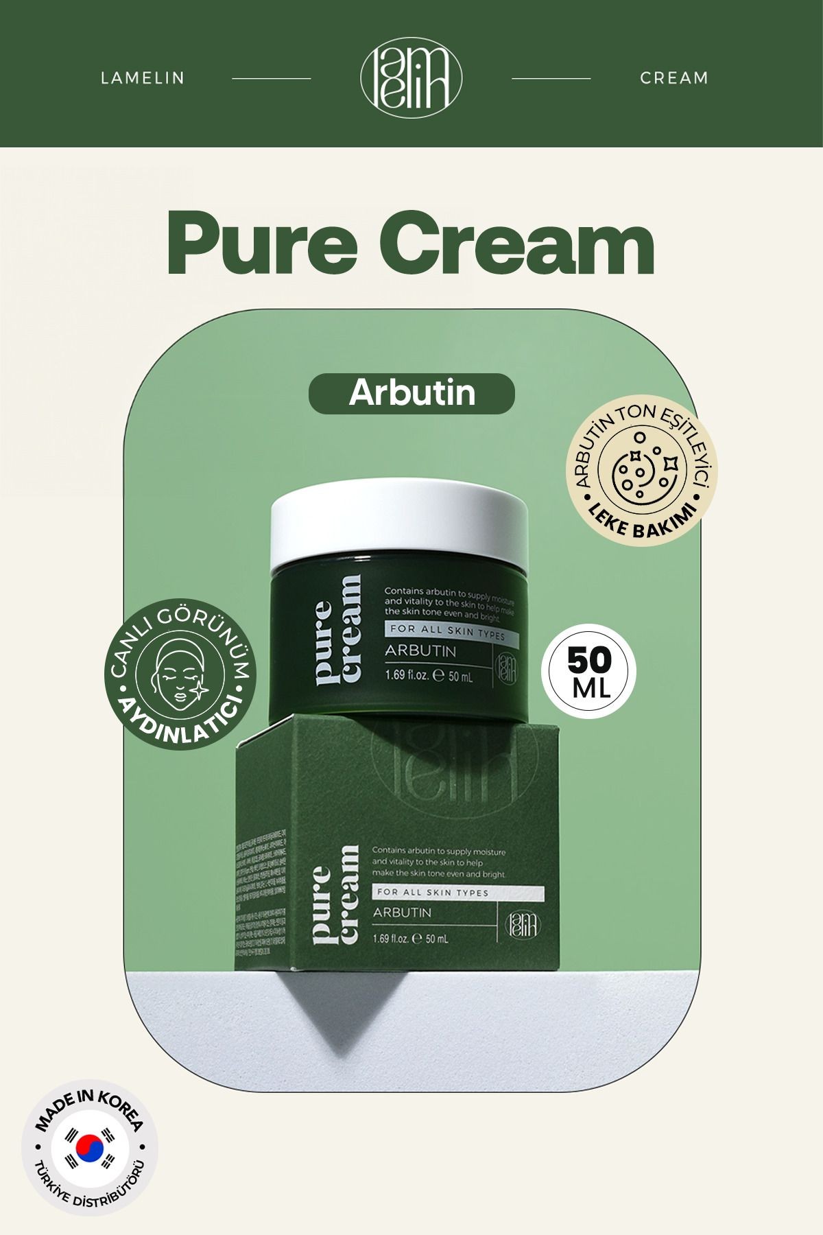 Arbutin İçeren Leke ve Yüz Bakım Kremi Lamelin Arbutin Pure Cream 50 ml