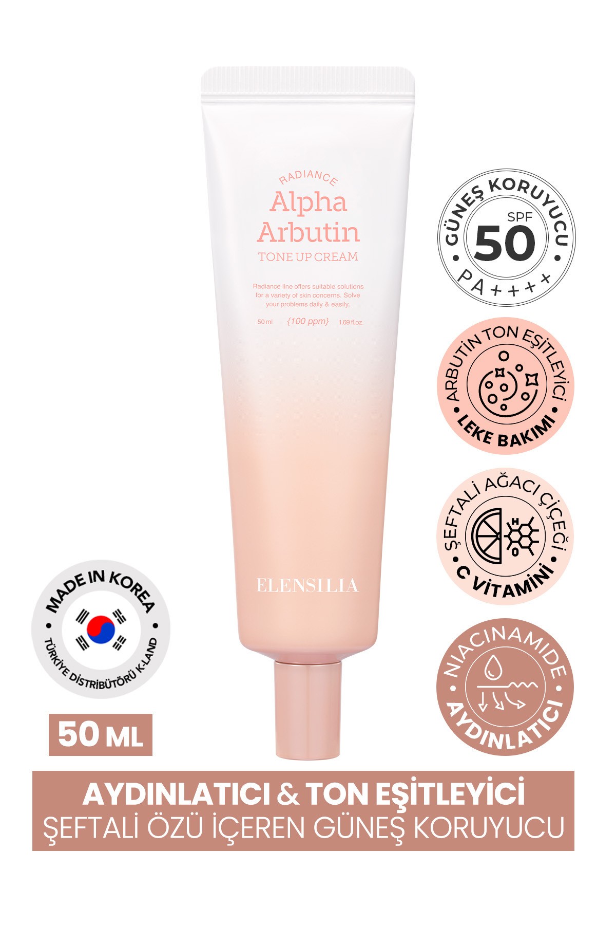 Aydınlatıcı ve Ton Eşitleyici Güneş Kremi ELENSILIA Alpha Arbutin Tone Up Cream SPF50+/PA++++