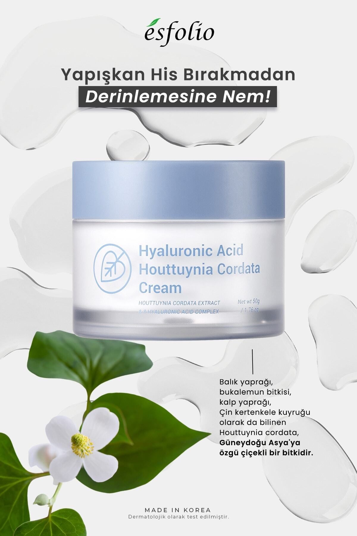 8 Farklı Hyalüronik Asit ile Nemlendirici Bakım Kremi Esfolio Hyaluronic Acid Houttuynia Cordata