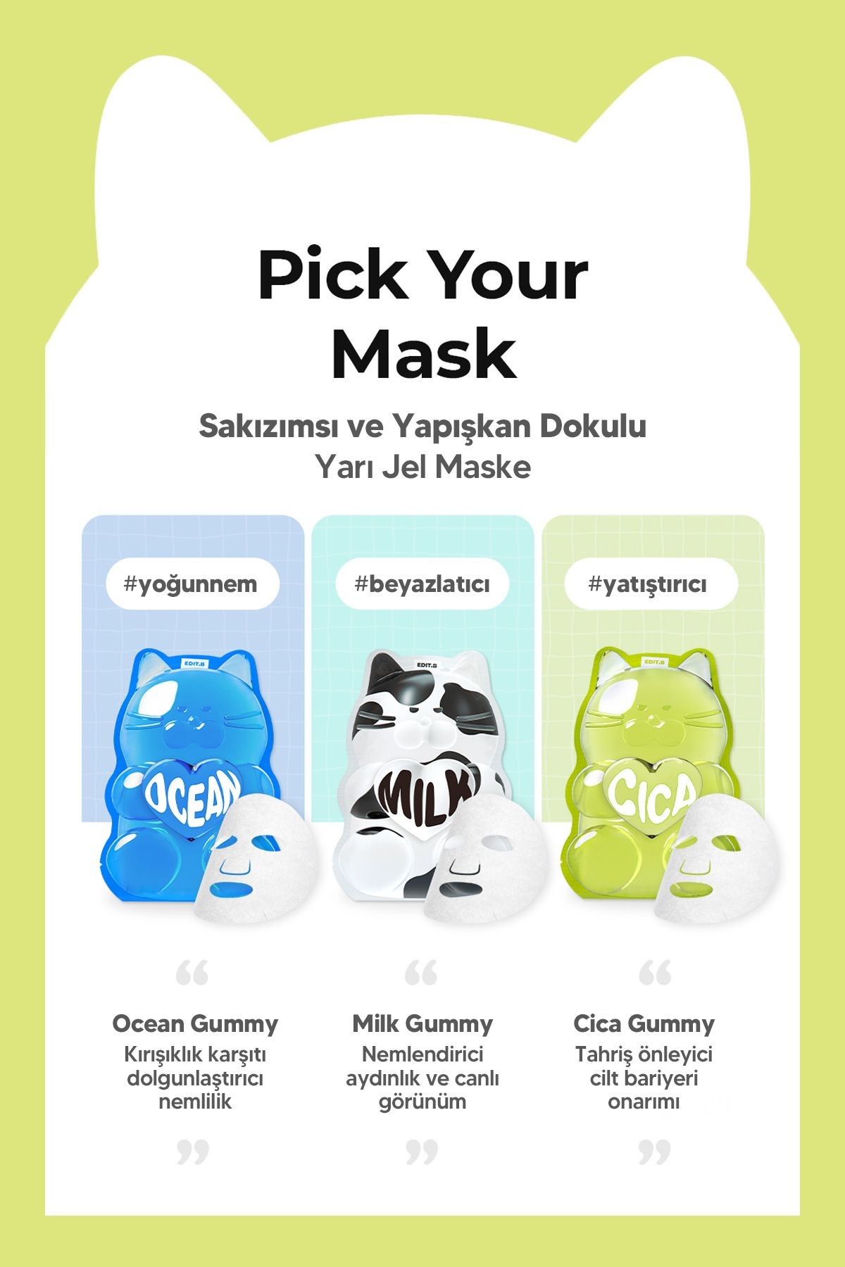 Centella Özlü Yatıştırıcı Yarı Jel Yüz Maskesi EDIT.B Waterfull Gummy Mask CICA