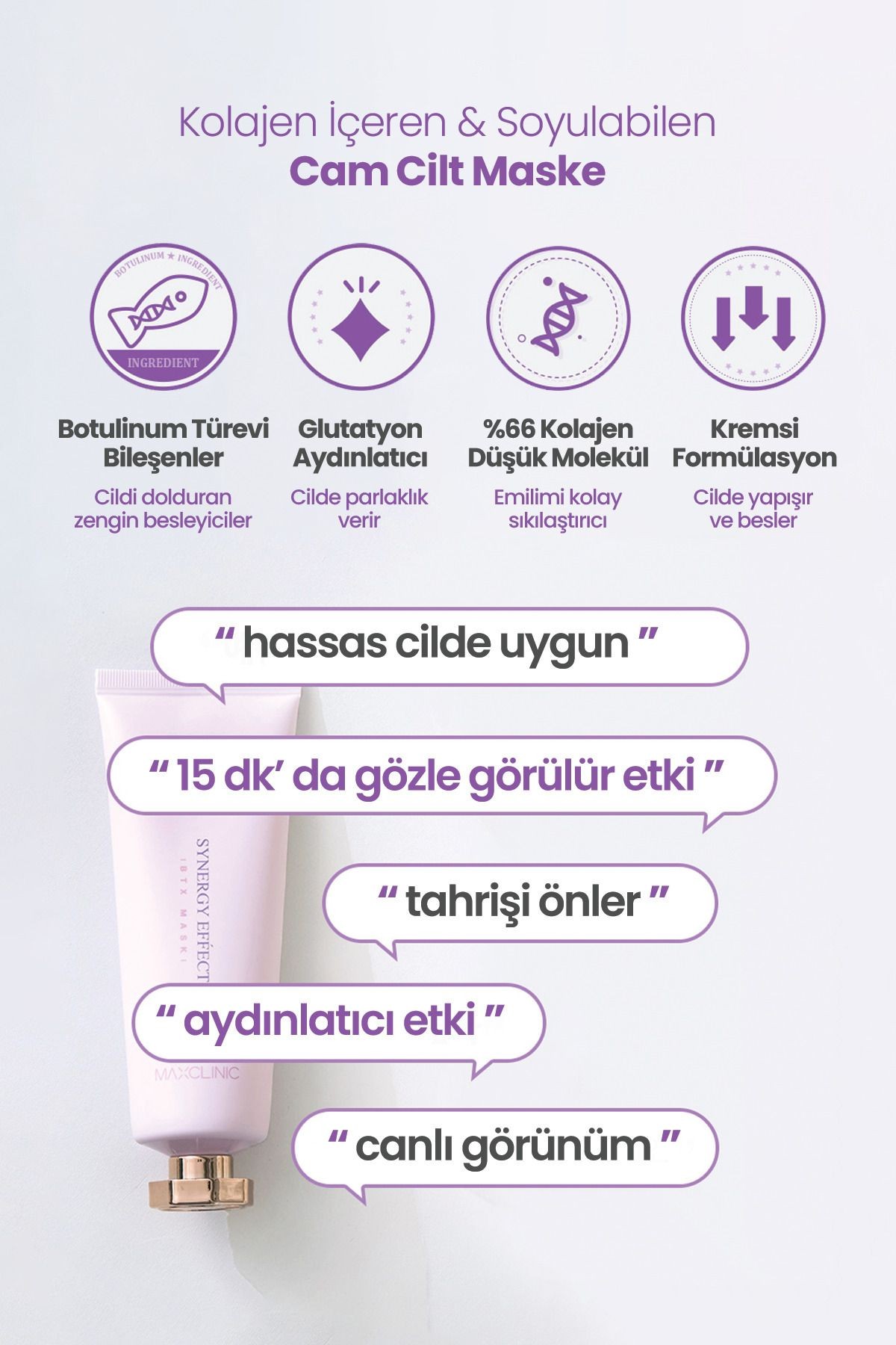 Soyulan Cam Cilt Maske Kolajen ve Botalinium Maxclinic BTX Botoks Mask