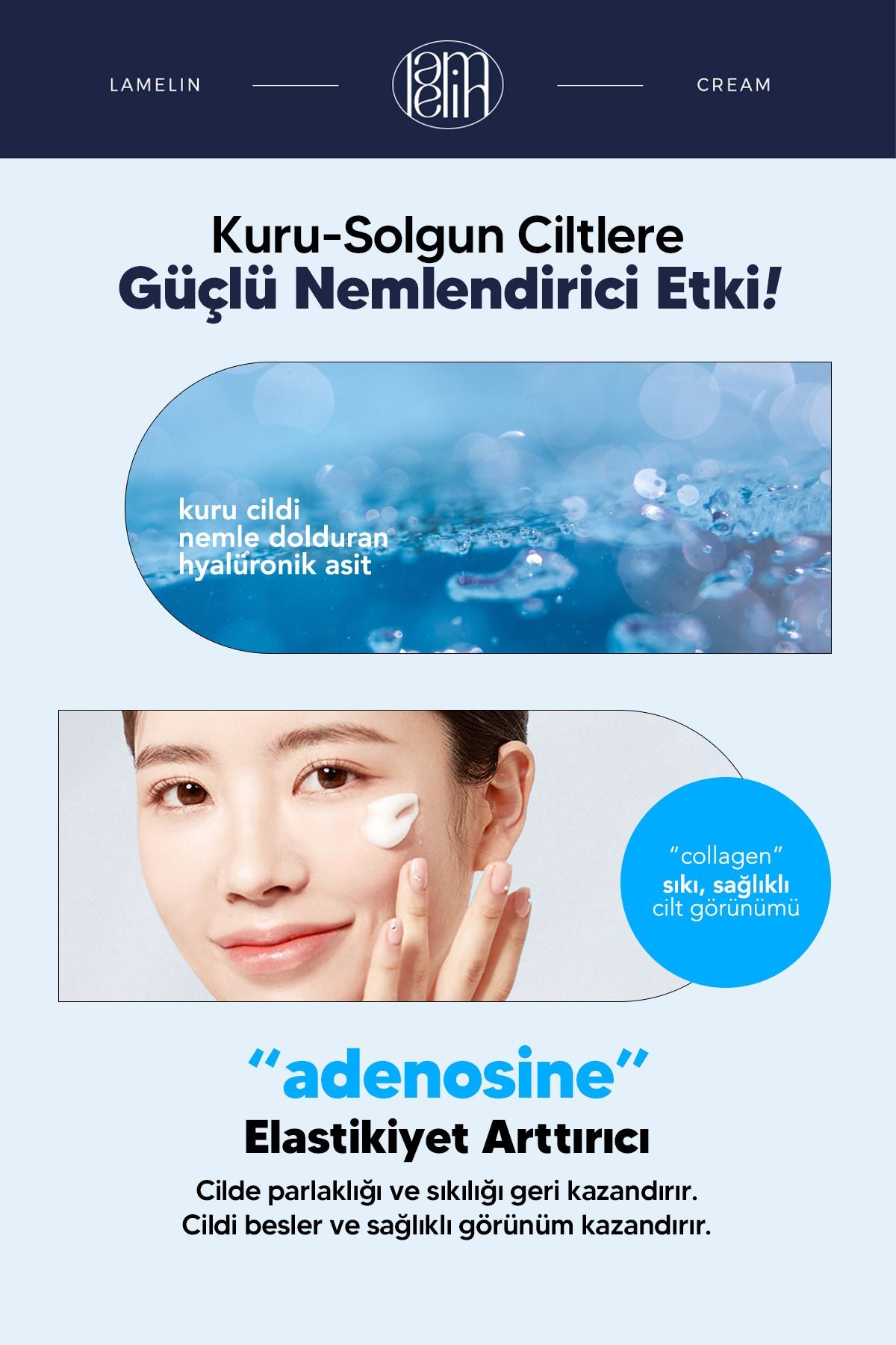 Hyaluronic Acid İçeren Nemlendirici Yüz Bakım Kremi Lamelin Hyaluronic Pure Cream 50 ml