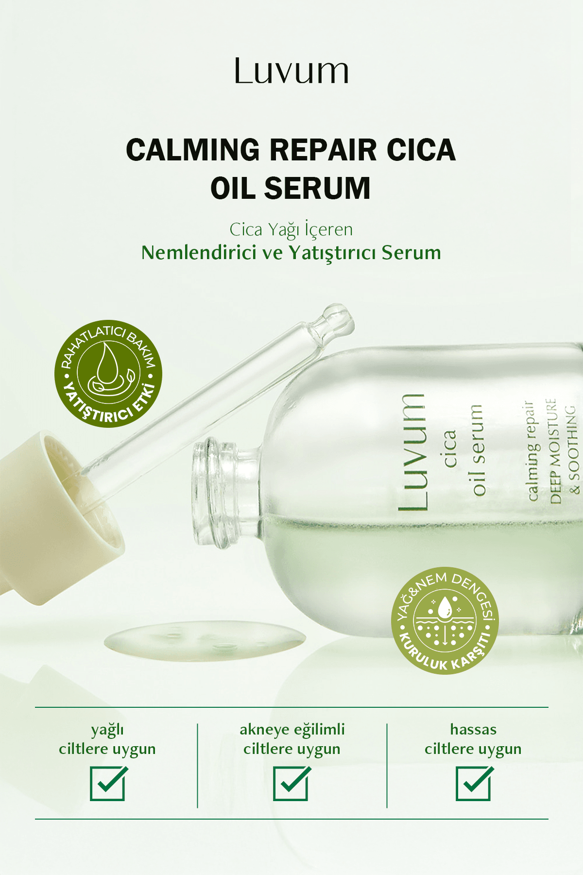 Nemlendirici ve Yatıştırıcı Cica Yağı İçeren Yüz Serumu LUVUM Cica Oil Serum