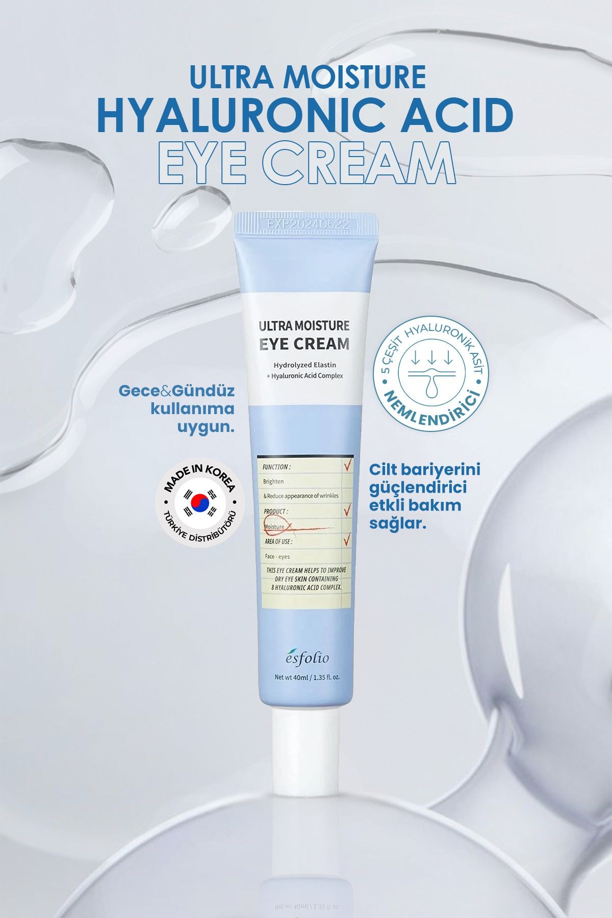 5 Çeşit Hyalüronik Asit Içeren Nemlendirici Göz Kremi Ultra Moisture Eye Cream 40ml