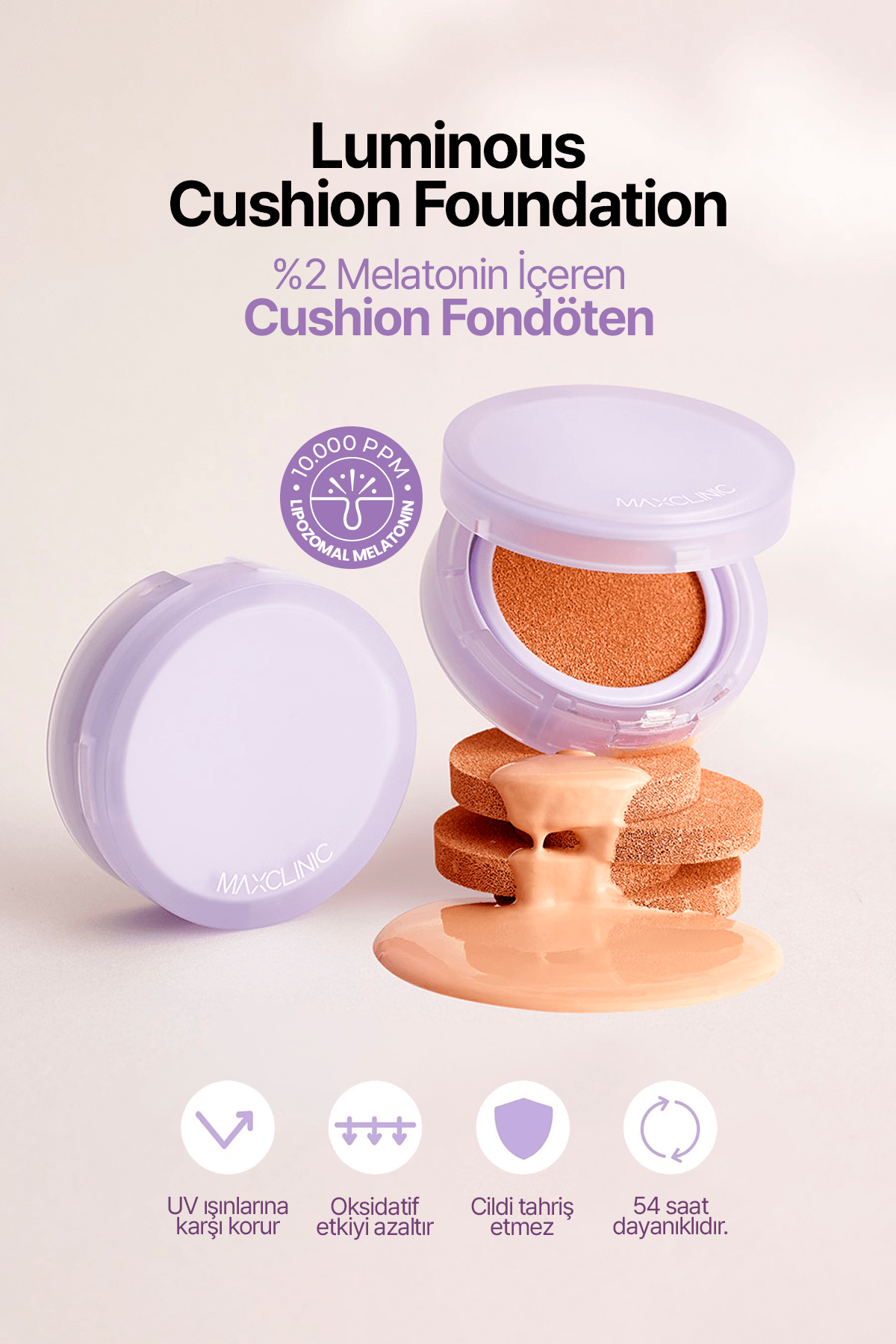 Melatonin İçeren Cushion Fondöten MAXCLINIC Luminous Cushion Foundation SPF 50 + / PA ++++