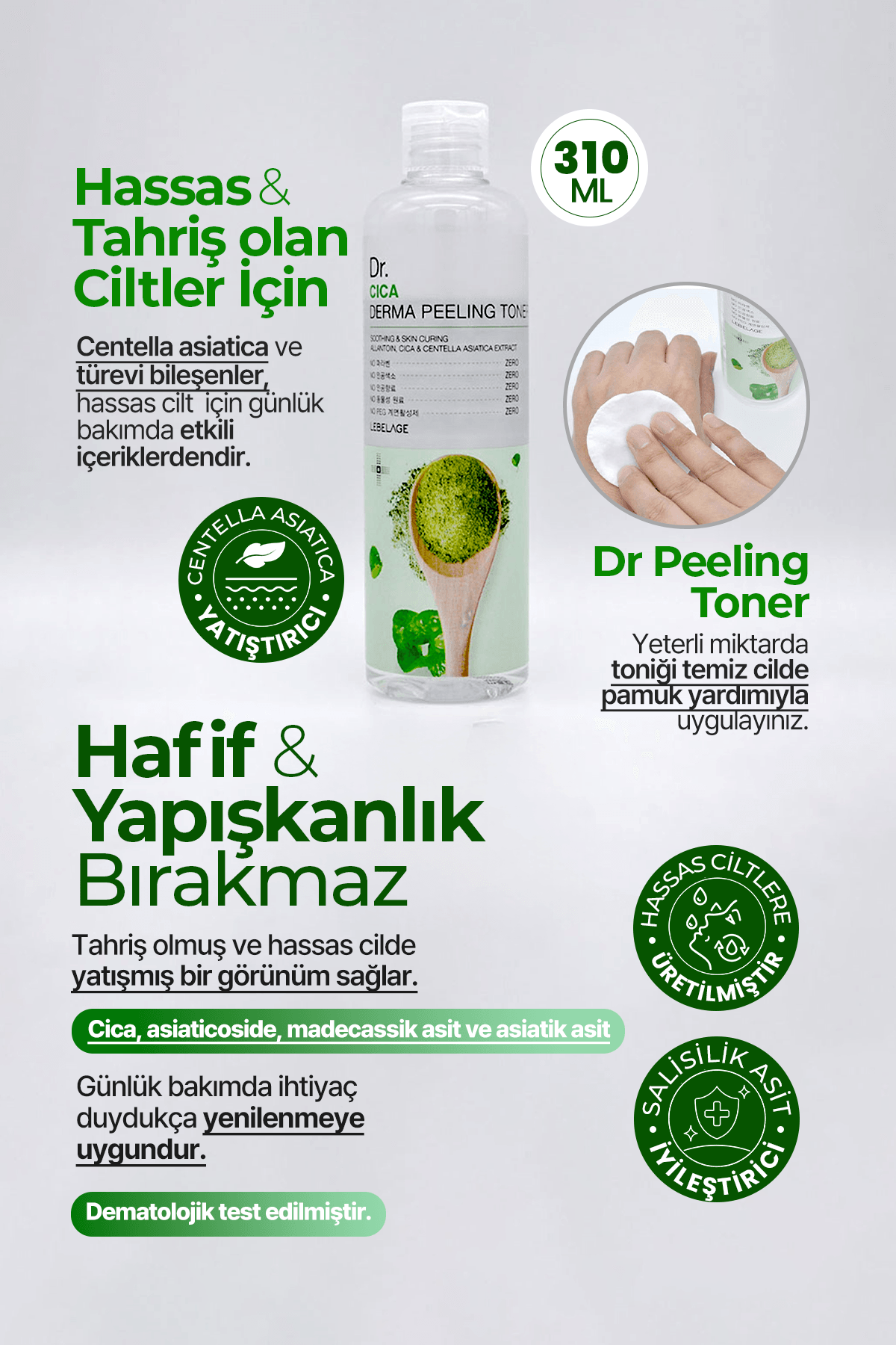 Hassas Ciltler Için Cica Kompleksi Içeren Tonik Dr Cica Derma Peeling Toner