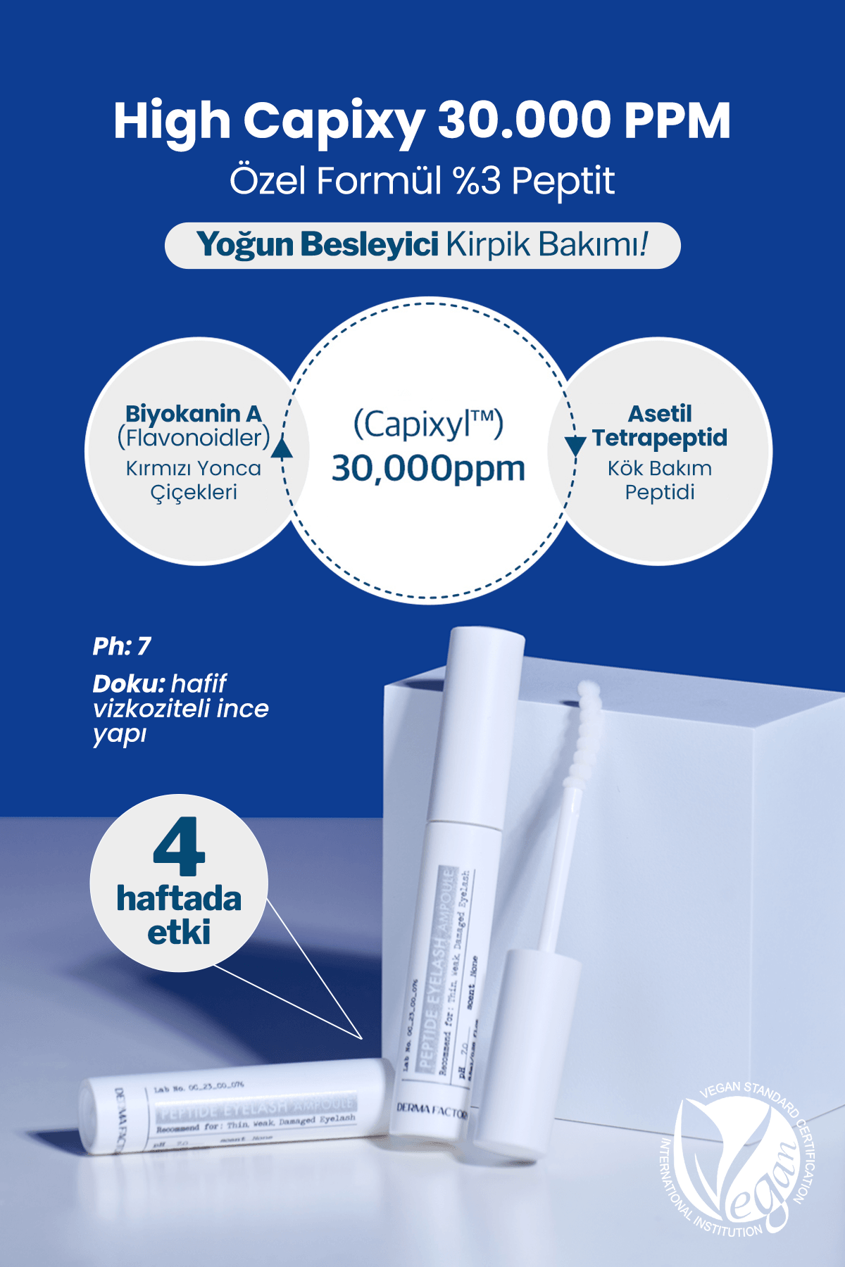 Kaş ve Kirpik Uzatıcı ve Besleyici Vegan Serum Derma Factory Peptide Eyelash Ampoule