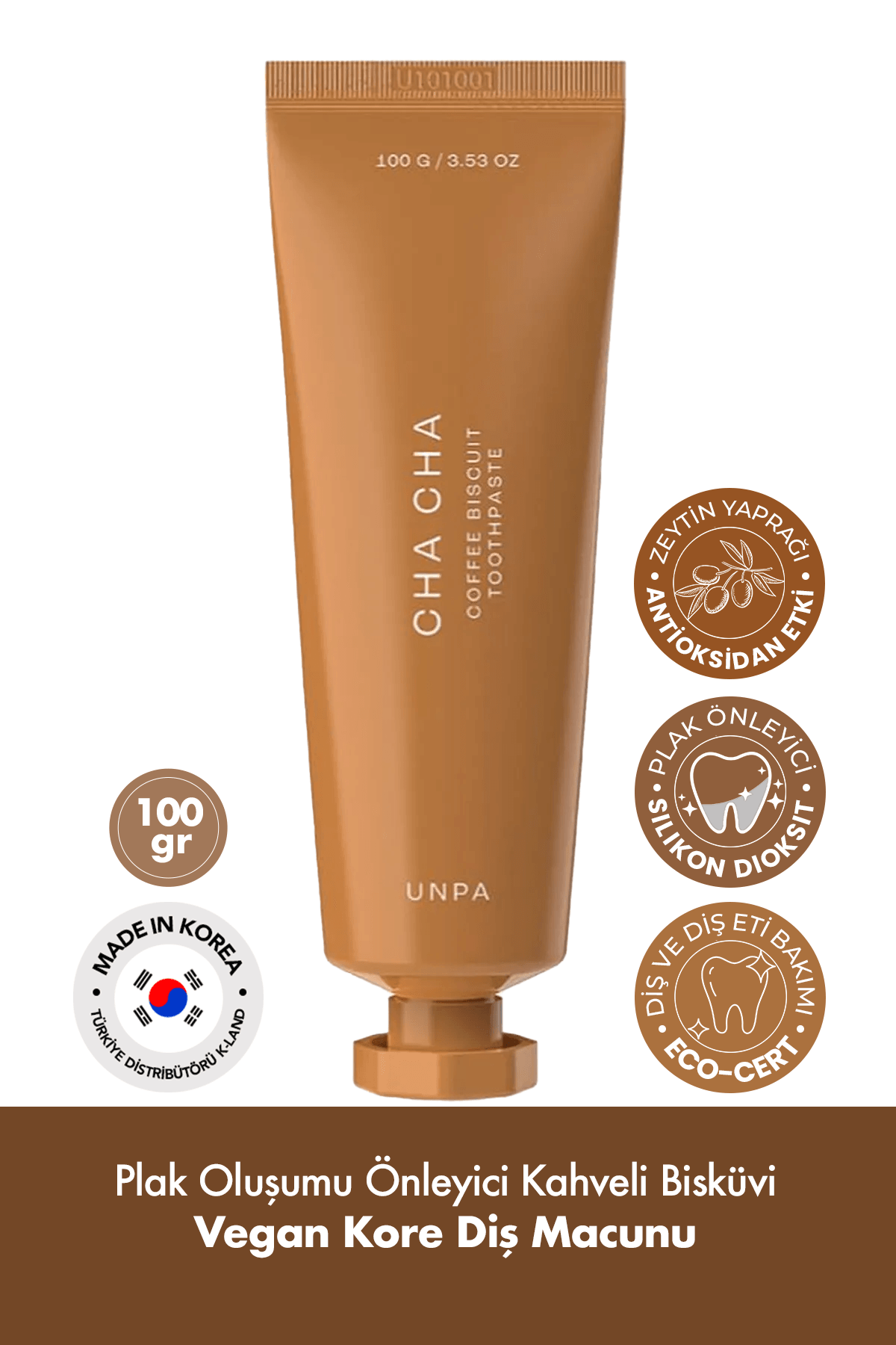 Plak Oluşumu Önleyici Kahveli Bisküvi Vegan Kore Diş Macunu UNPA Cha Cha Coffee Biscuit Toothpaste
