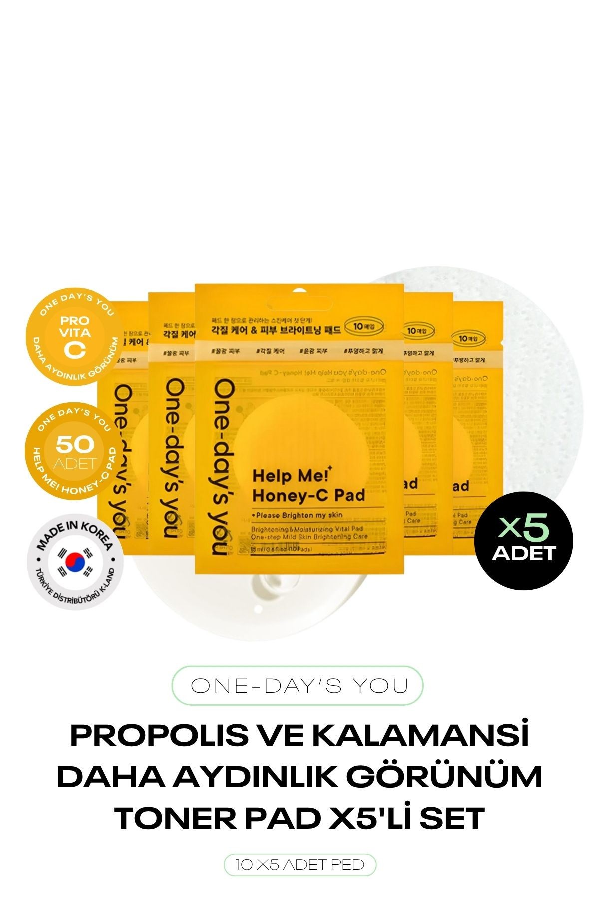 Propolis ve Kalamansi İçeren Aydınlık Görünüm Tonikli Ped Seti One days You Honey-C Pad 50 ADET PED