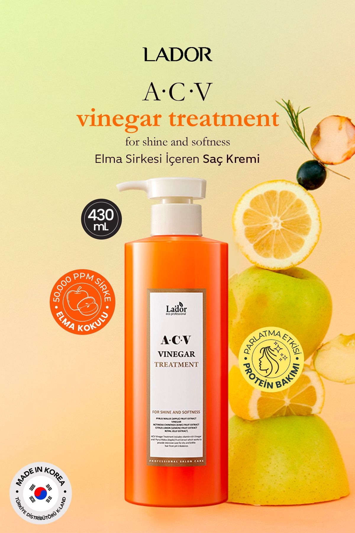 Saç Derisini Canlandıran ve Parlaklaştıran Sirke Özlü Saç Kremi LADOR ACV Vinegar Treatment 430ML