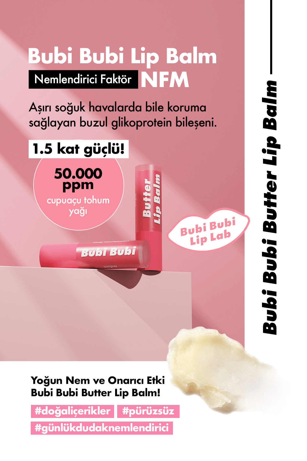Yoğun Nemlendirici ve Onarıcı Dudak Nemlendirici UNPA Bubi Bubi Butter Lip Balm