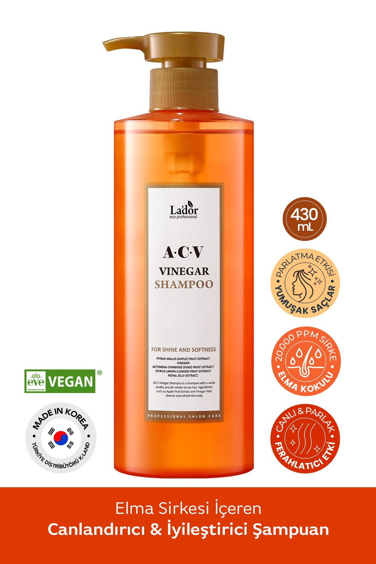 Saç Derisini Canlandıran ve Parlaklaştıran Sirke Özlü Şampuan LADOR ACV Vinegar Shampoo 430ML