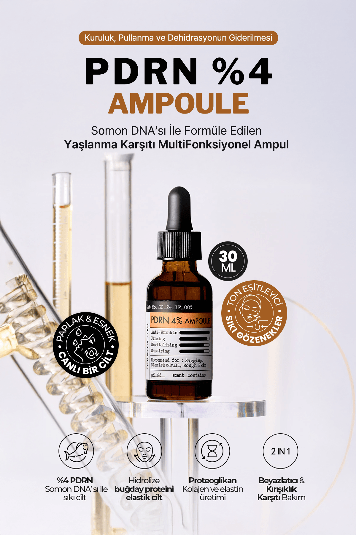 PDRN Somon DNA Yaşlanma Karşıtı ve Sıkılaştırıcı Serum Derma Factory PDRN %4 Ampoule 30 ml