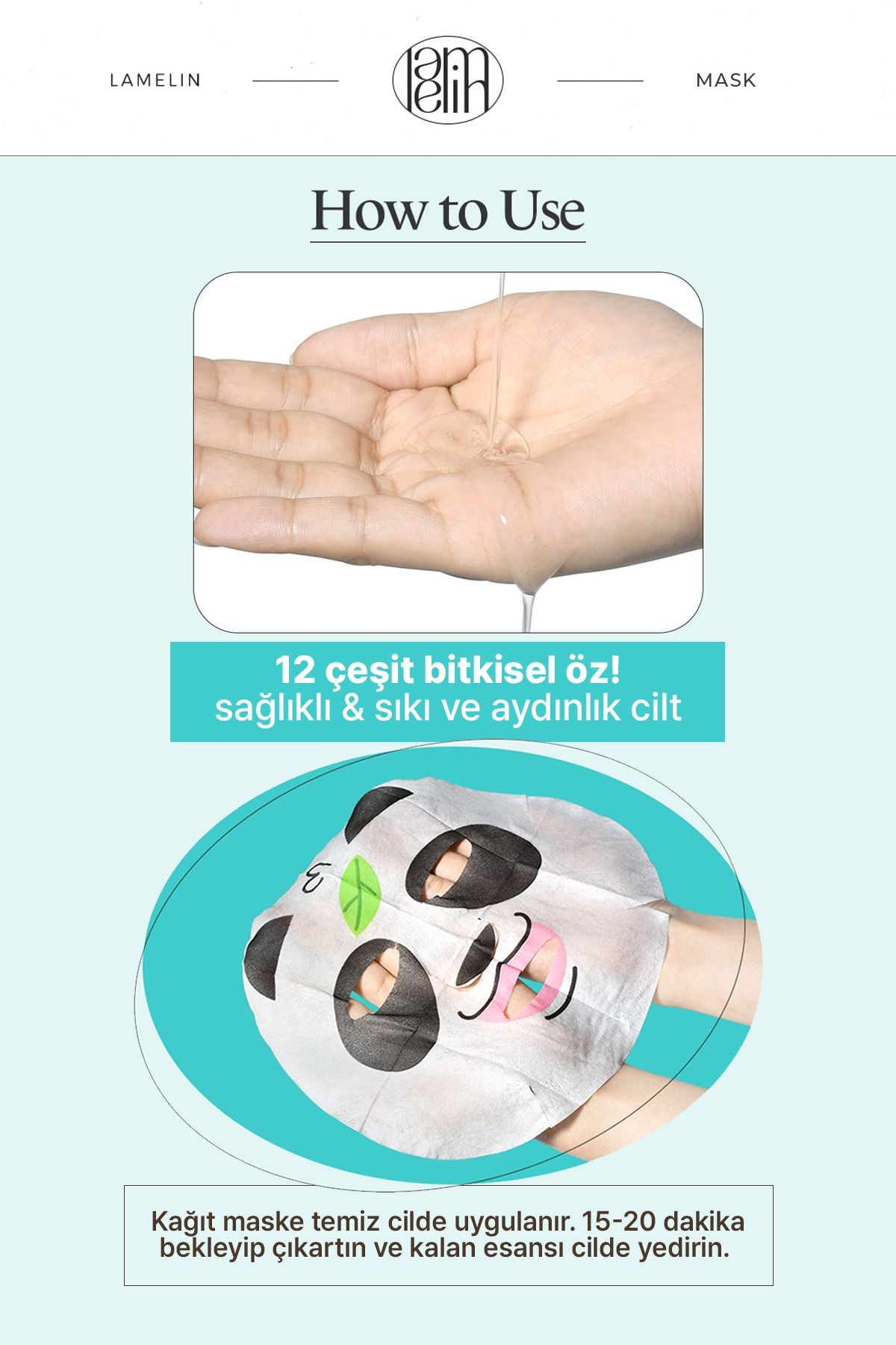 Panda Desenli Eğlenceli, Aydınlatıcı Kağıt Maske Lamelin Animal Panda Mask