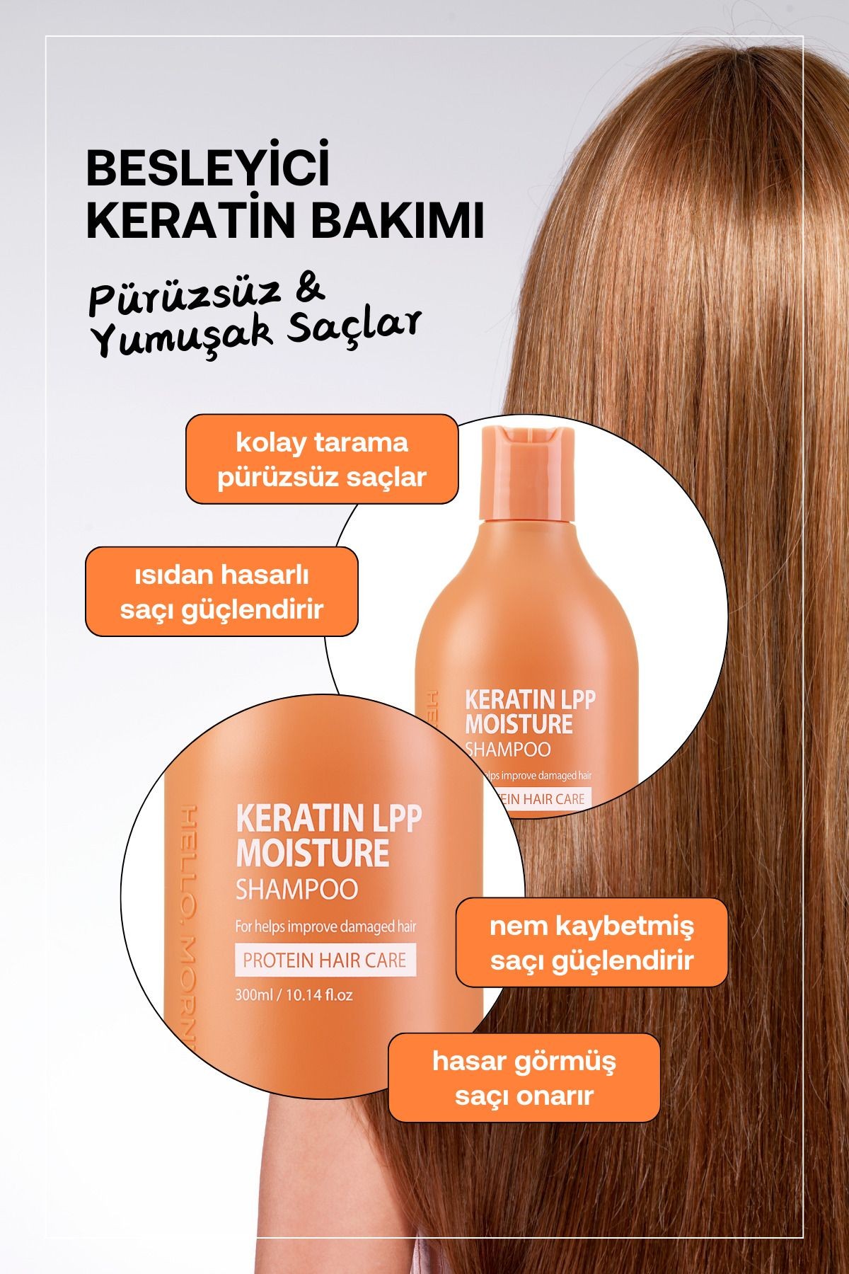 Keratin İçeren Besleyici Nemlendirici Protein Şampuan HELLOMORNING LPP KERATIN Shampoo 300 ml