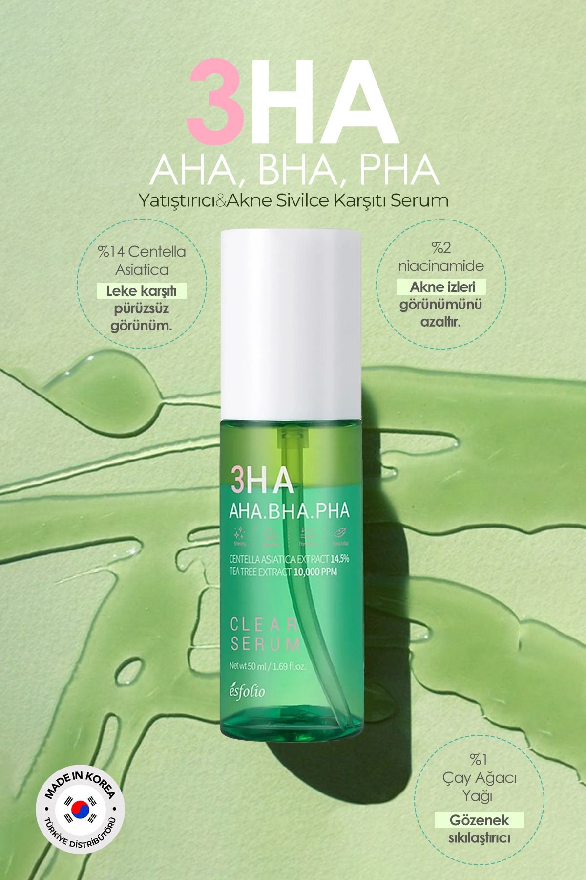 %14 Centella Içeren Gözenek ve Akne Karşıtı Serum 3ha Clear Serum