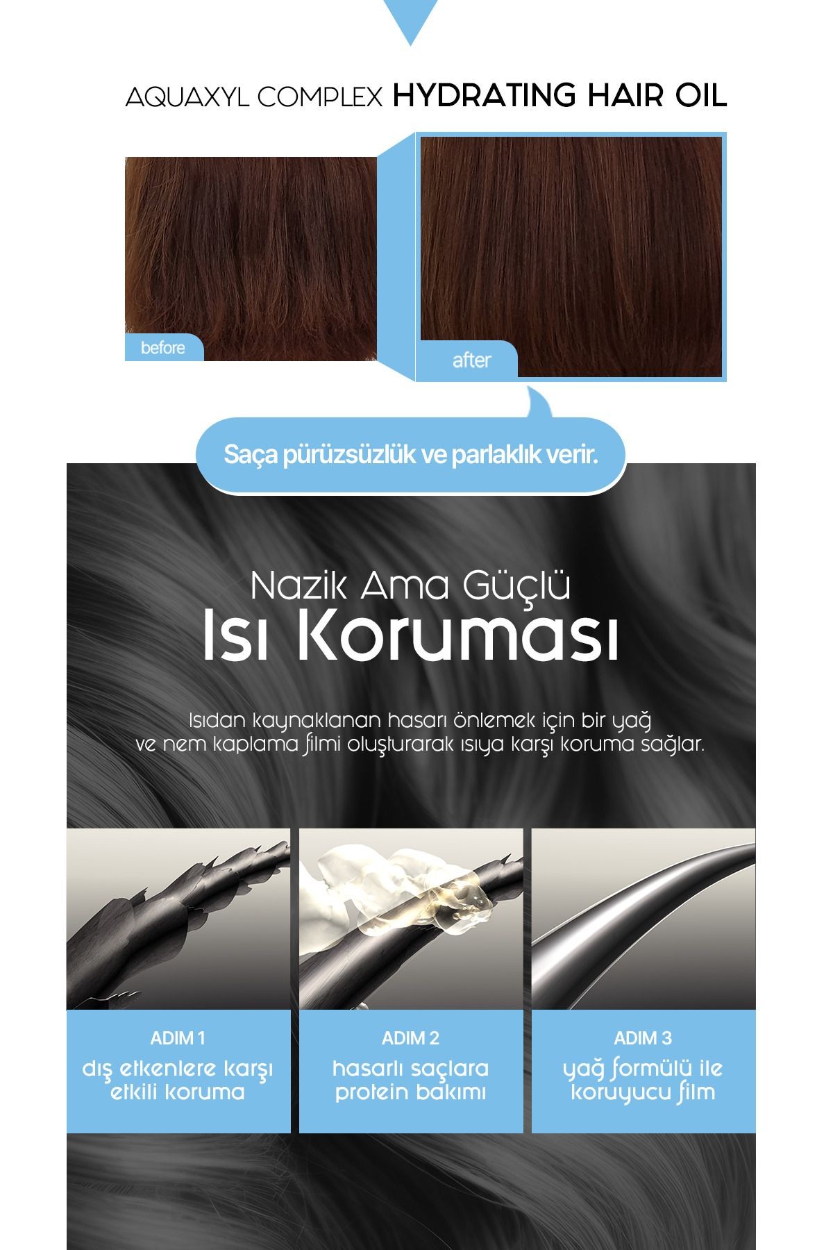 CP-1 Kuru ve Hasarlı Saçlar İçin Yoğun Nemlendirici Saç Bakım Yağı Aquaxyl Complex Hair Oil 100 ML