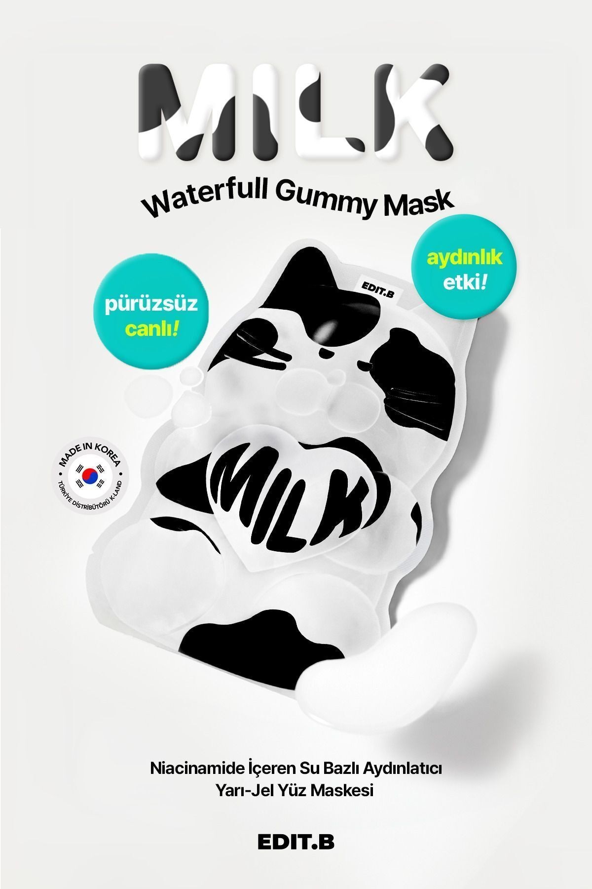 Niasinamid İçeren Su Bazlı Aydınlatıcı Yarı Jel Yüz Maskesi EDIT.B Waterfull Gummy Mask MILK