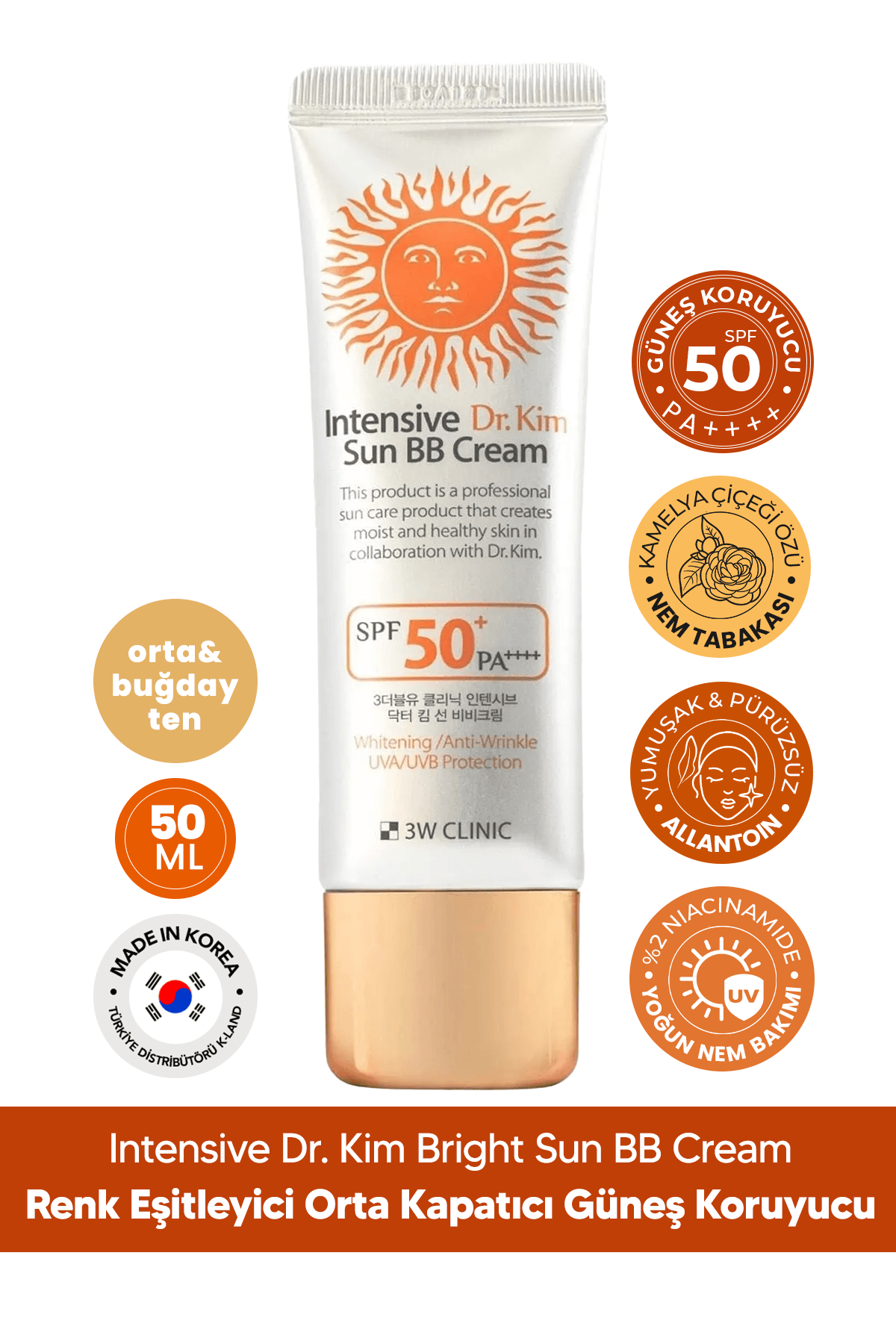 Renk Eşitleyici Orta Kapatıcı SPF 50+ PA++++ BB Krem ( Orta Ton Buğday Ten ) 3W CLINIC BB Cream