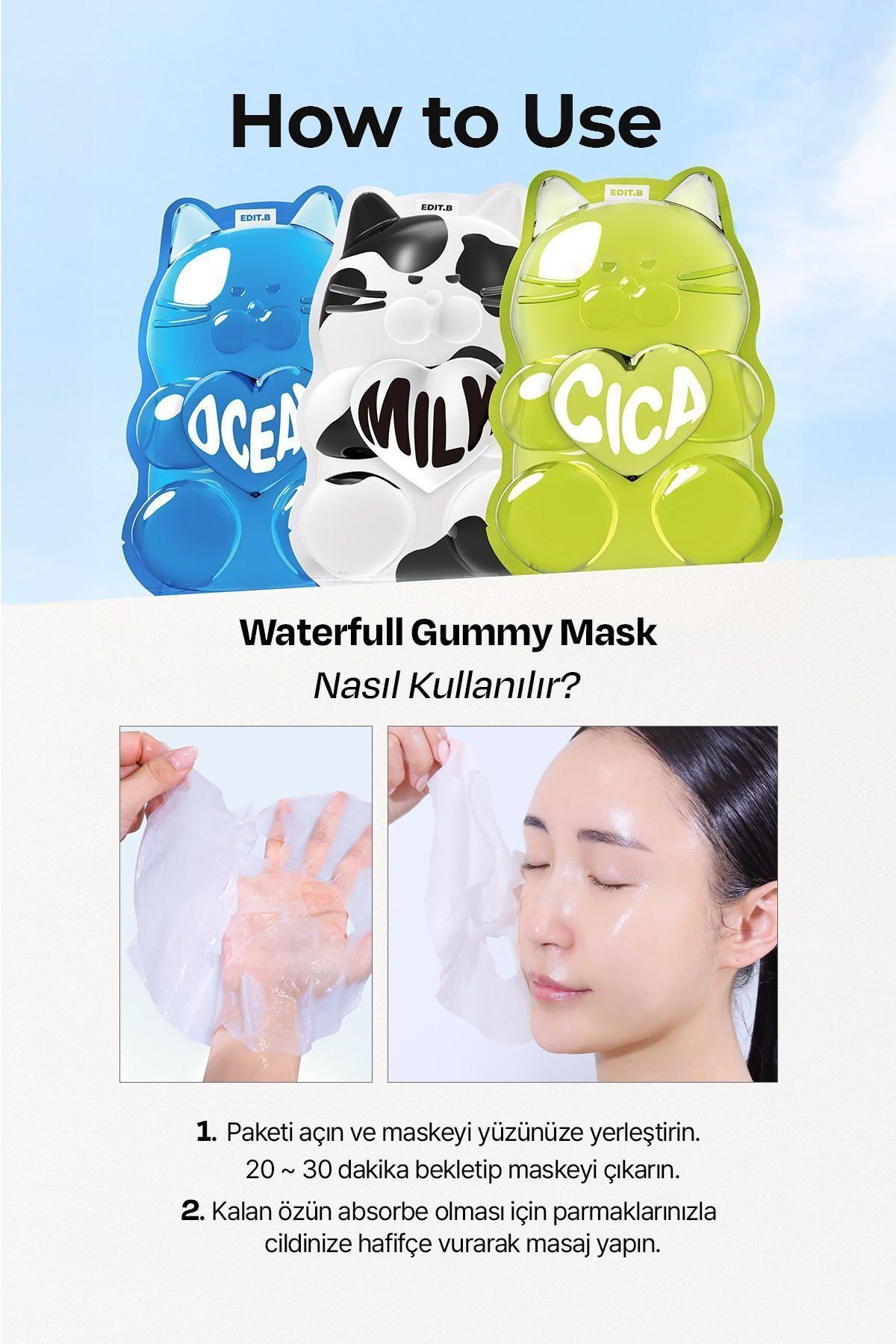 Niasinamid İçeren Su Bazlı Aydınlatıcı Yarı Jel Yüz Maskesi EDIT.B Waterfull Gummy Mask MILK