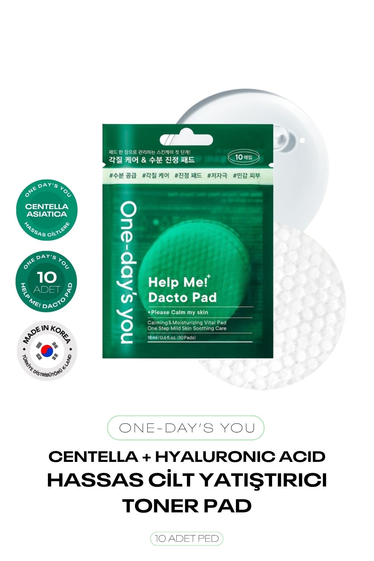 Centella ve Hyalüronik Asit İçeren 10lu Tonikli Ped One Days You Dacto Pad 10 ea